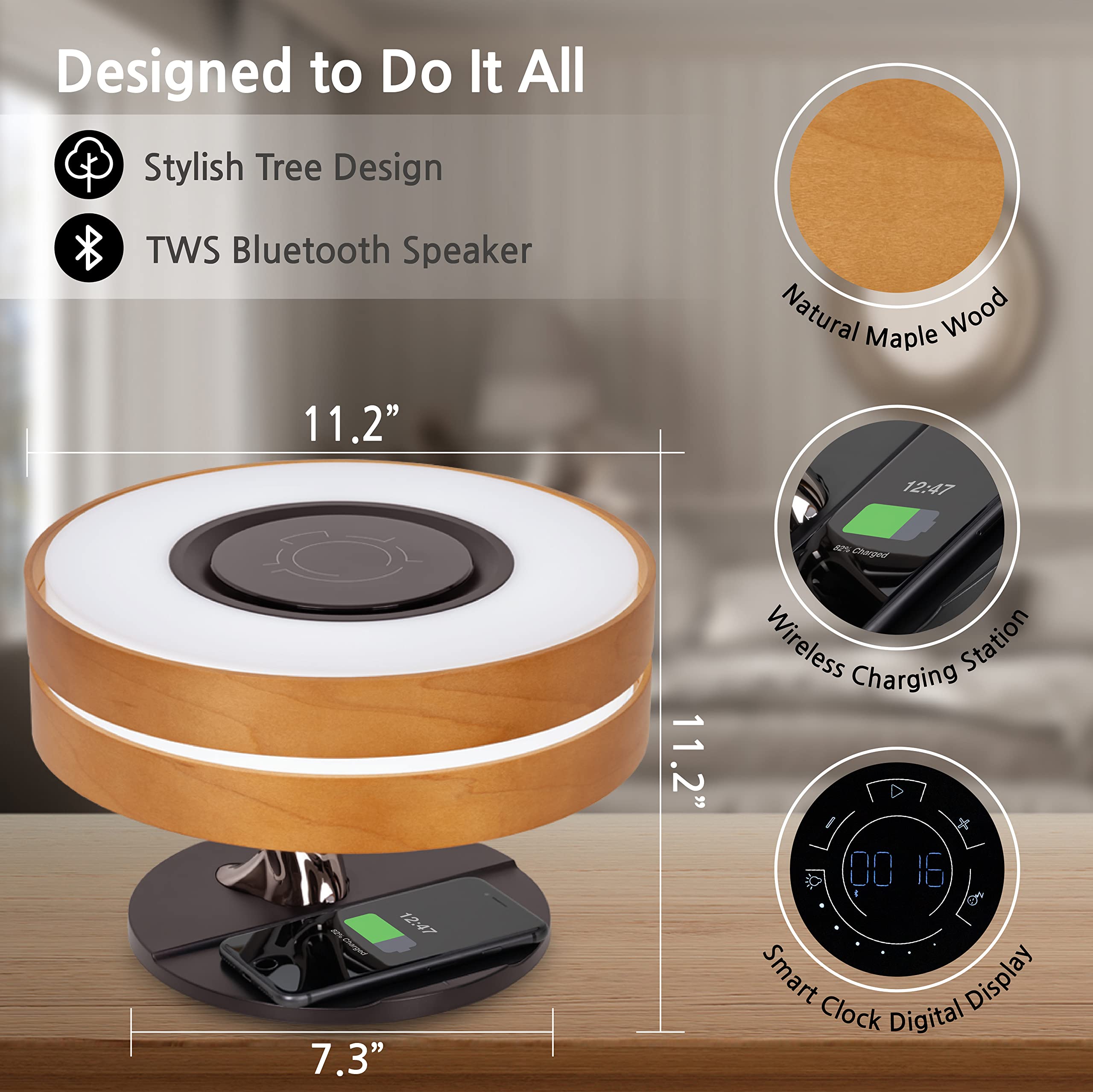 Modern Dawn Lamp - Adjustable LED Desk Lamp with TWS Bluetooth Speaker, Wireless Charger & Touch Control | Perfect for Home Office, Study Room, Bedroom & Dorm Decor | Reading, Working & Relaxing Lighting Solution