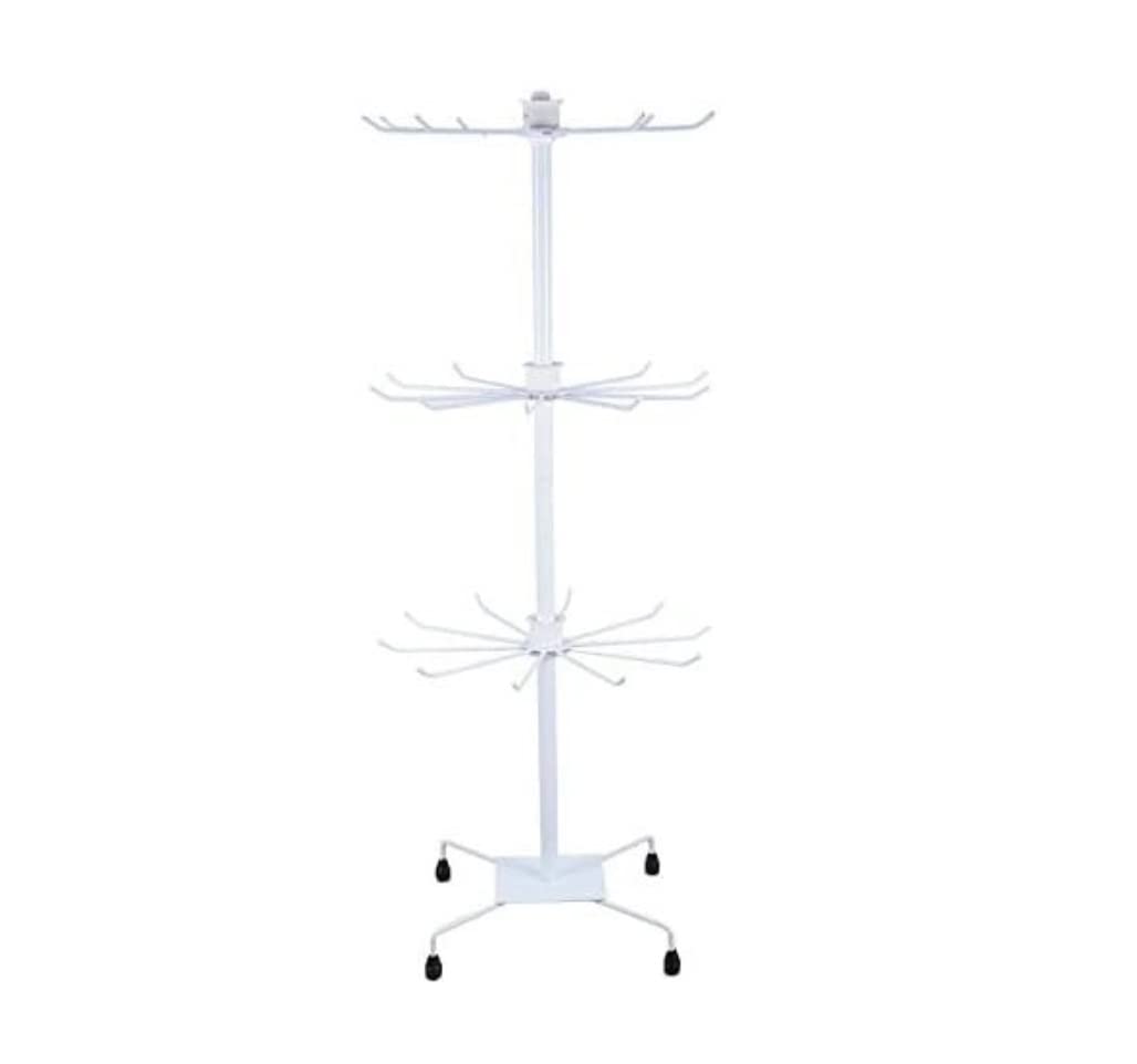 3-Tier Rotating Metal Coat Rack & Hat Stand - White | Space-Saving Hall Tree for Entryway, Bedroom, or Office | Cap Storage & Headwear Display Organizer