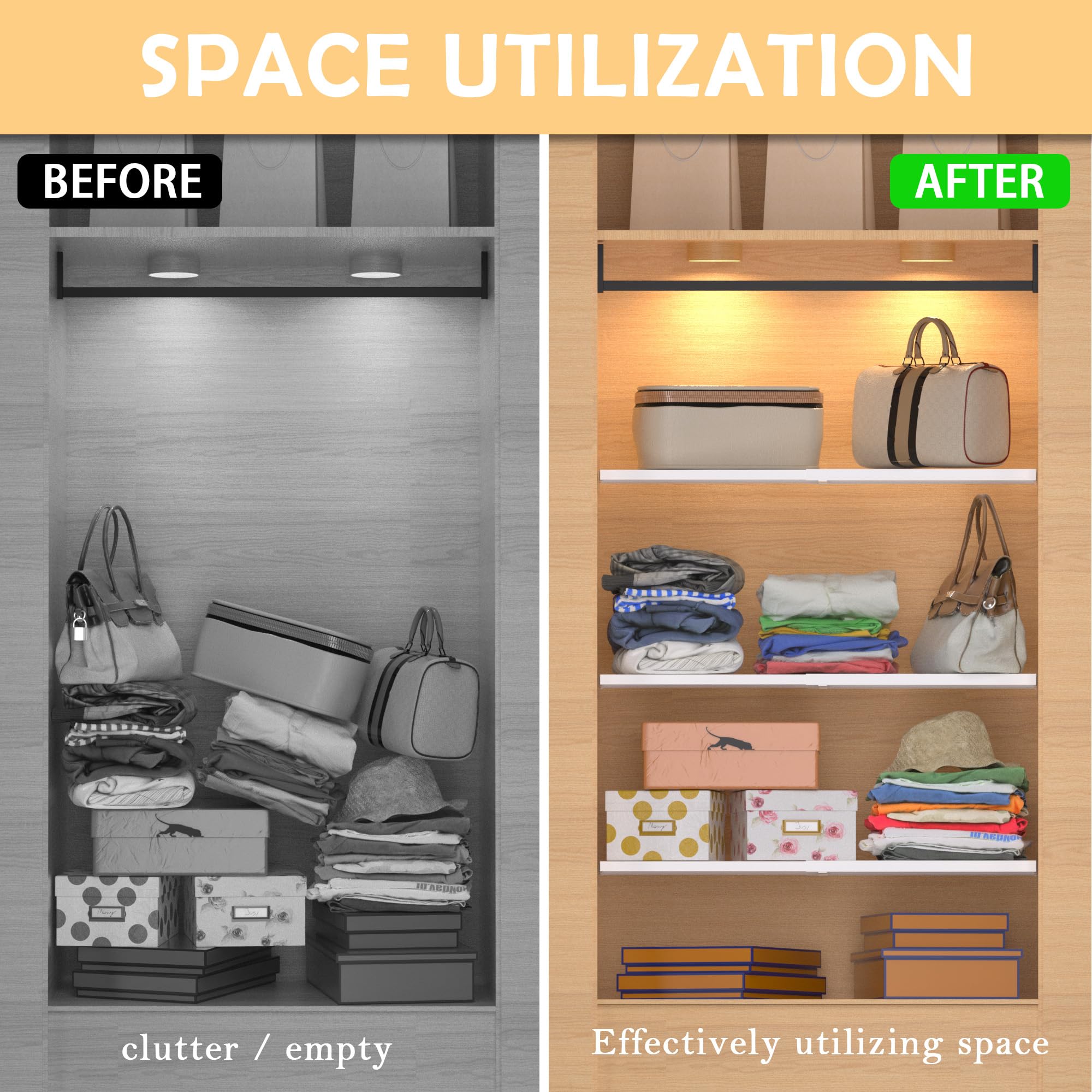 Expandable Closet Shelves - Adjustable Metal Storage Organizer for Wardrobe, Kitchen Pantry & Shoe Rack (2 Pack, 11.81