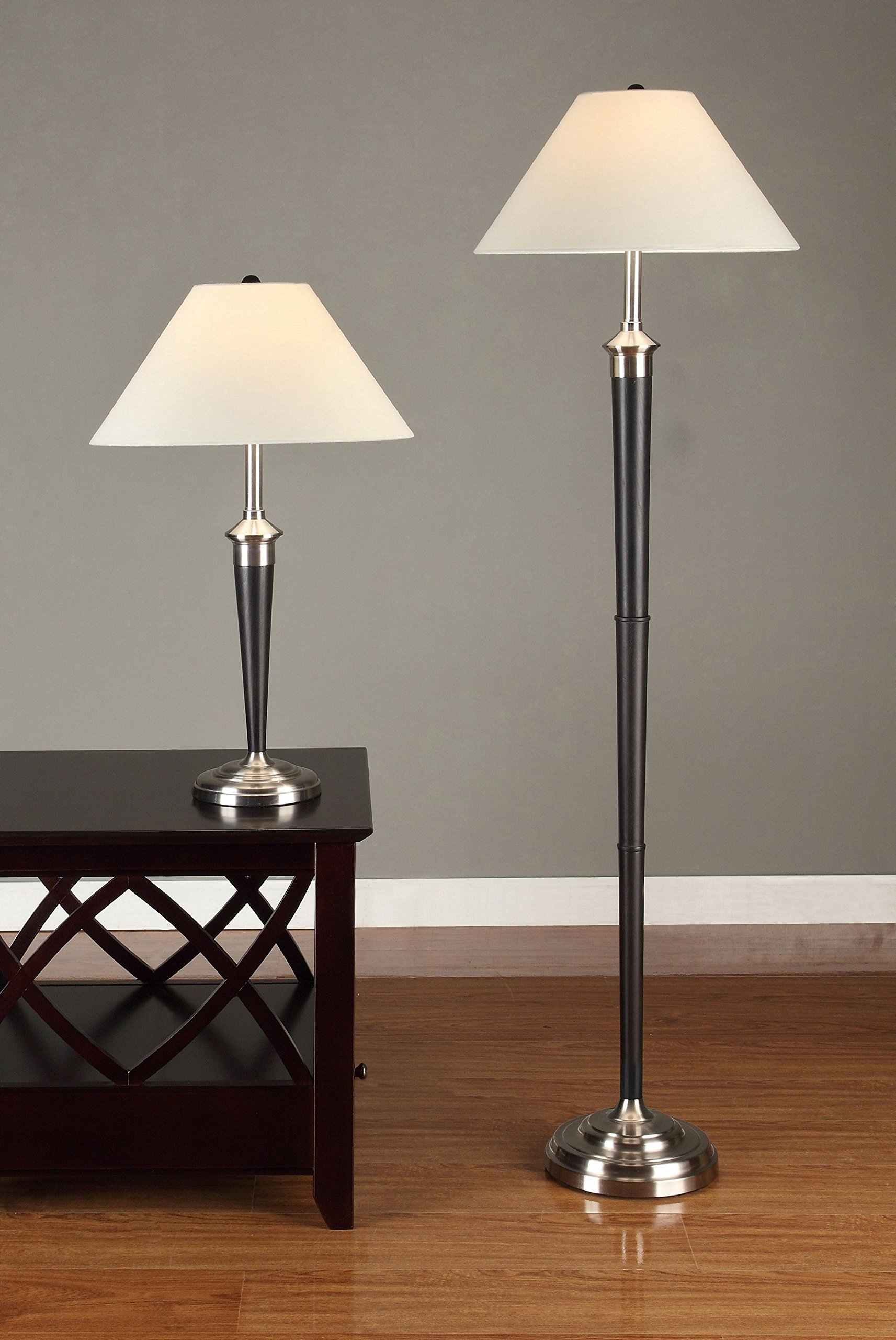Artiva USA Twin-Pack Classic Table and Floor Lamps Set - Brushed Steel & Espresso Finish - Perfect for Living Room, Bedroom, or Office Lighting Decor