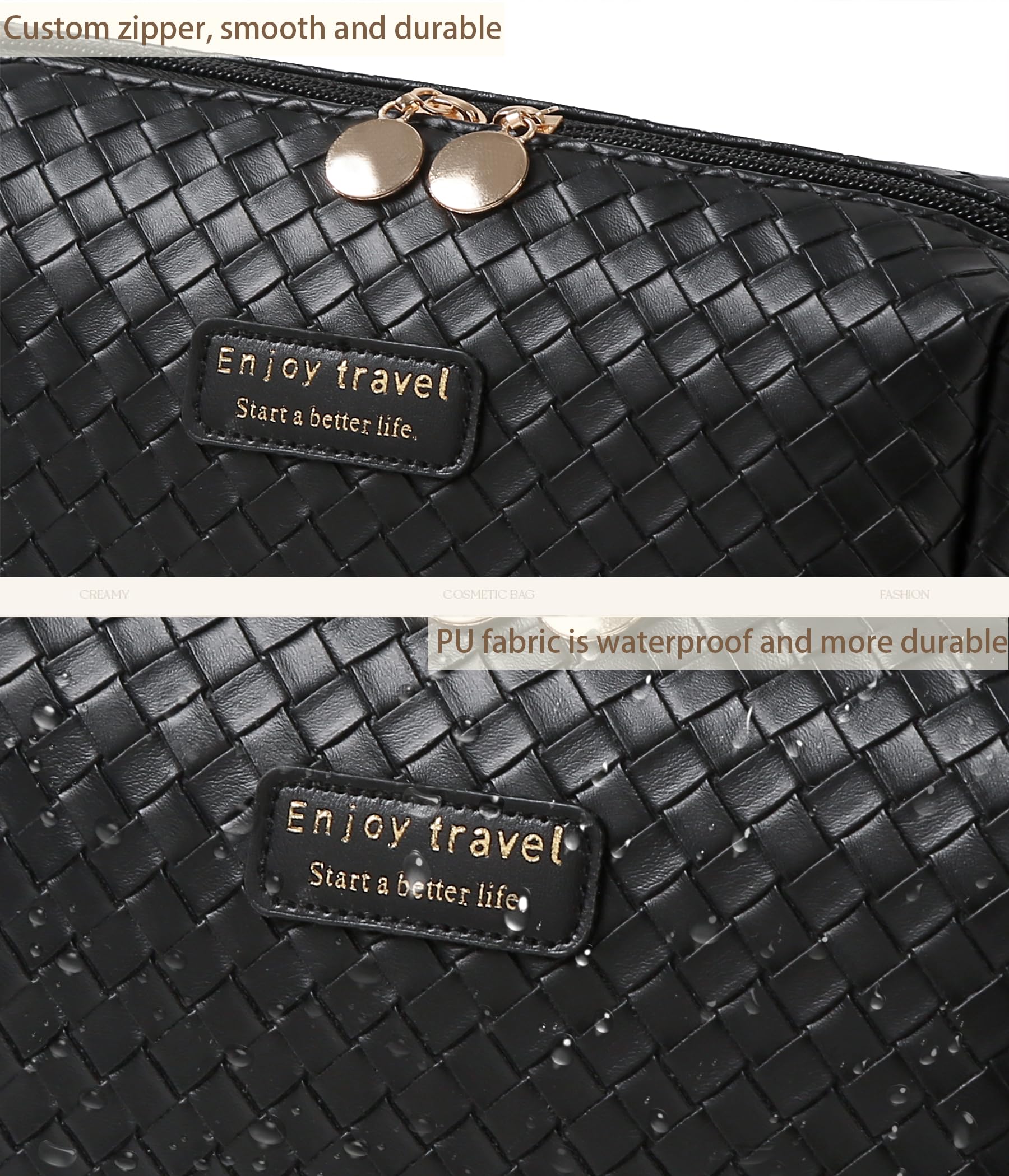 Waterproof Travel Makeup Bag for Women - Small Cosmetic Organizer with Dividers & Zipper - Black Toiletry Bag for Airplane, Gym, Vacation Essentials