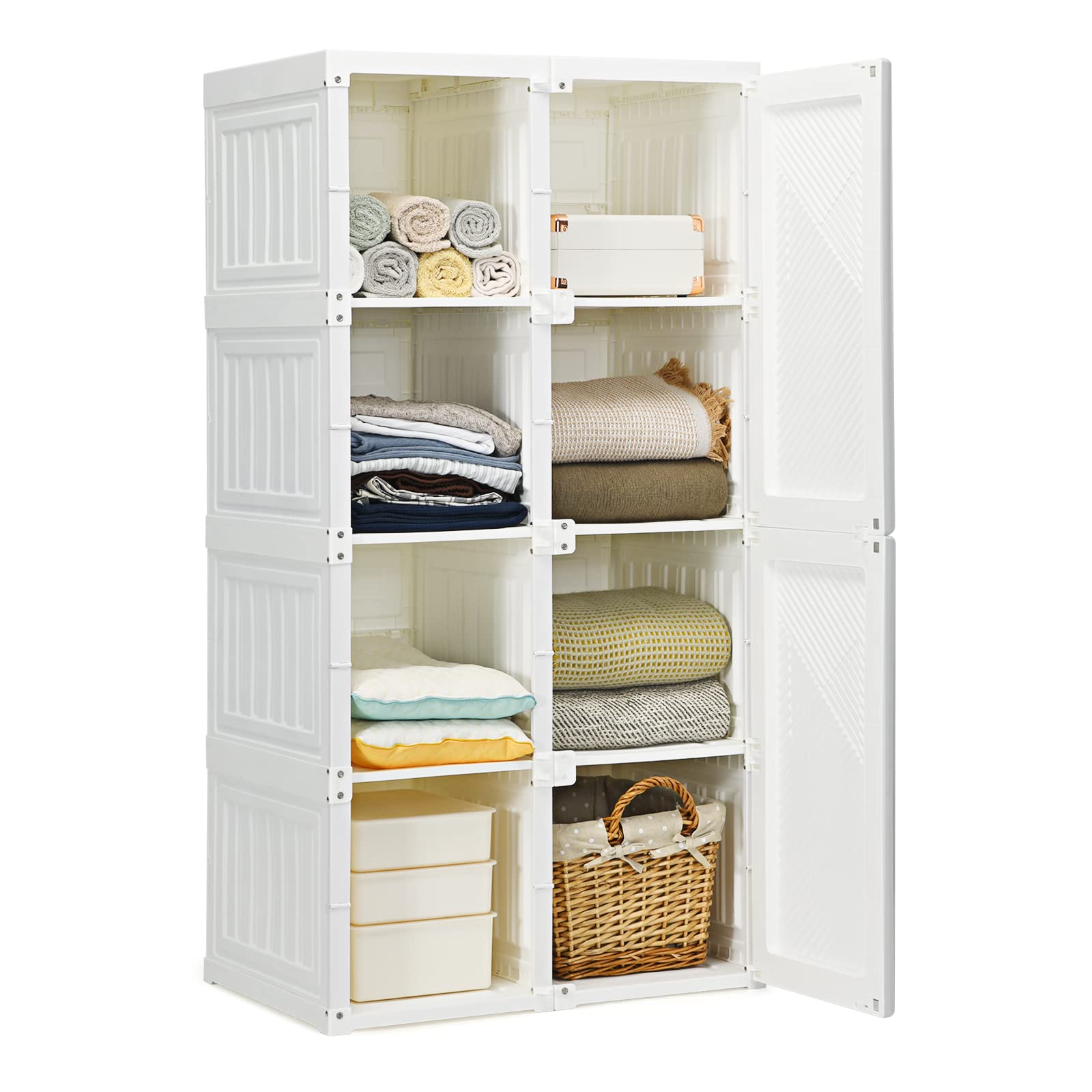 **Tangkula Portable Closet Wardrobe - Foldable Clothes Organizer with 8 Cubbies, Hanging Rods & Magnetic Doors - Easy Assemble Bedroom Storage for Clothes, Shoes & Accessories | Perfect for Small Spaces, Dorm Rooms & Apartments**