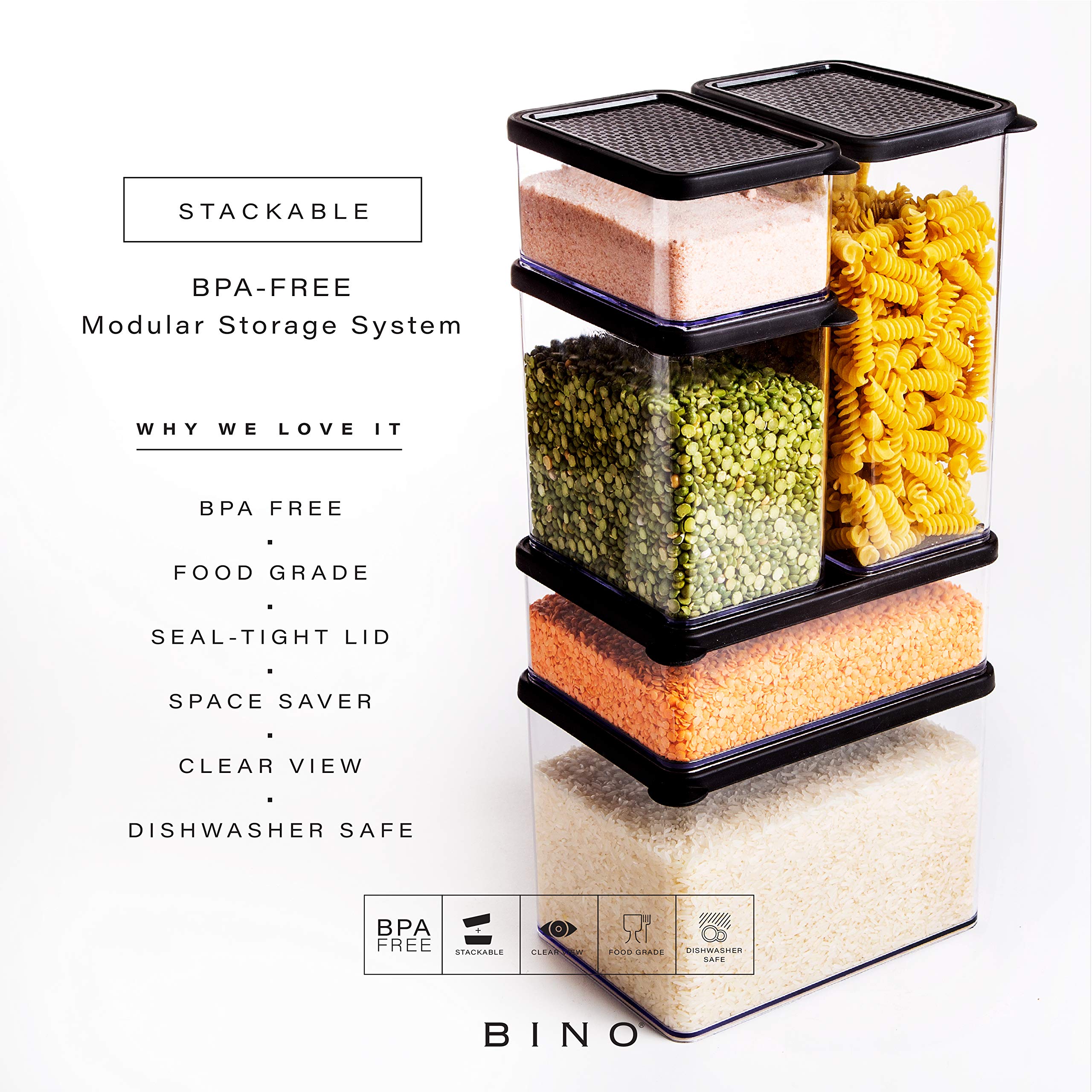 BINO Airtight Food Storage Containers with Lids - 24 Pack (0.9 Qt/820mL, Black) | BPA-Free Pantry Organization Containers | Perfect for Meal Prep, Leftovers & Kitchen Storage | THE SNAP COLLECTION