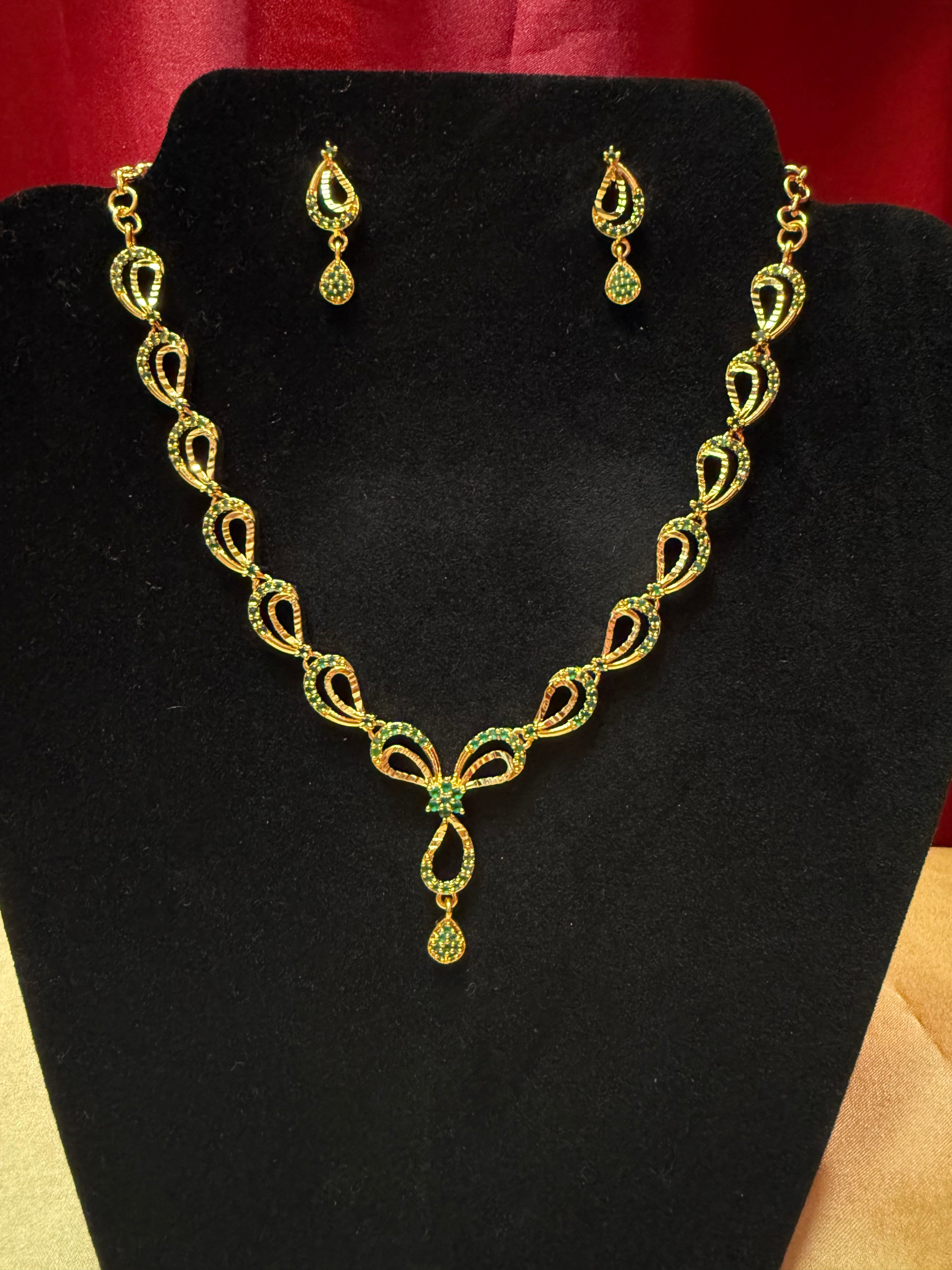 Elegant Gold Plated Green Stone Necklace and Earrings Set for Women | Fashion Jewelry Gift for Party, Wedding & Evening Occasions
