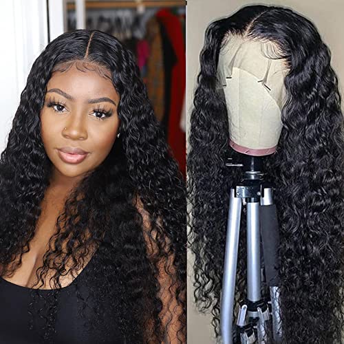 13x4 Lace Front Wigs Human Hair 20 Inch 180% Deep Wave - Glueless Pre-Plucked Wigs with Baby Hair - Wet & Wavy Natural Black Human Hair Wigs for Daily Wear, Parties & Special Occasions
