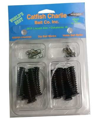 Premium Catfish Charlie Dip Bait Worms - 12 Pack for Freshwater Fishing | Ideal for Catfish, Bass & Carp Fishing in Lakes & Rivers