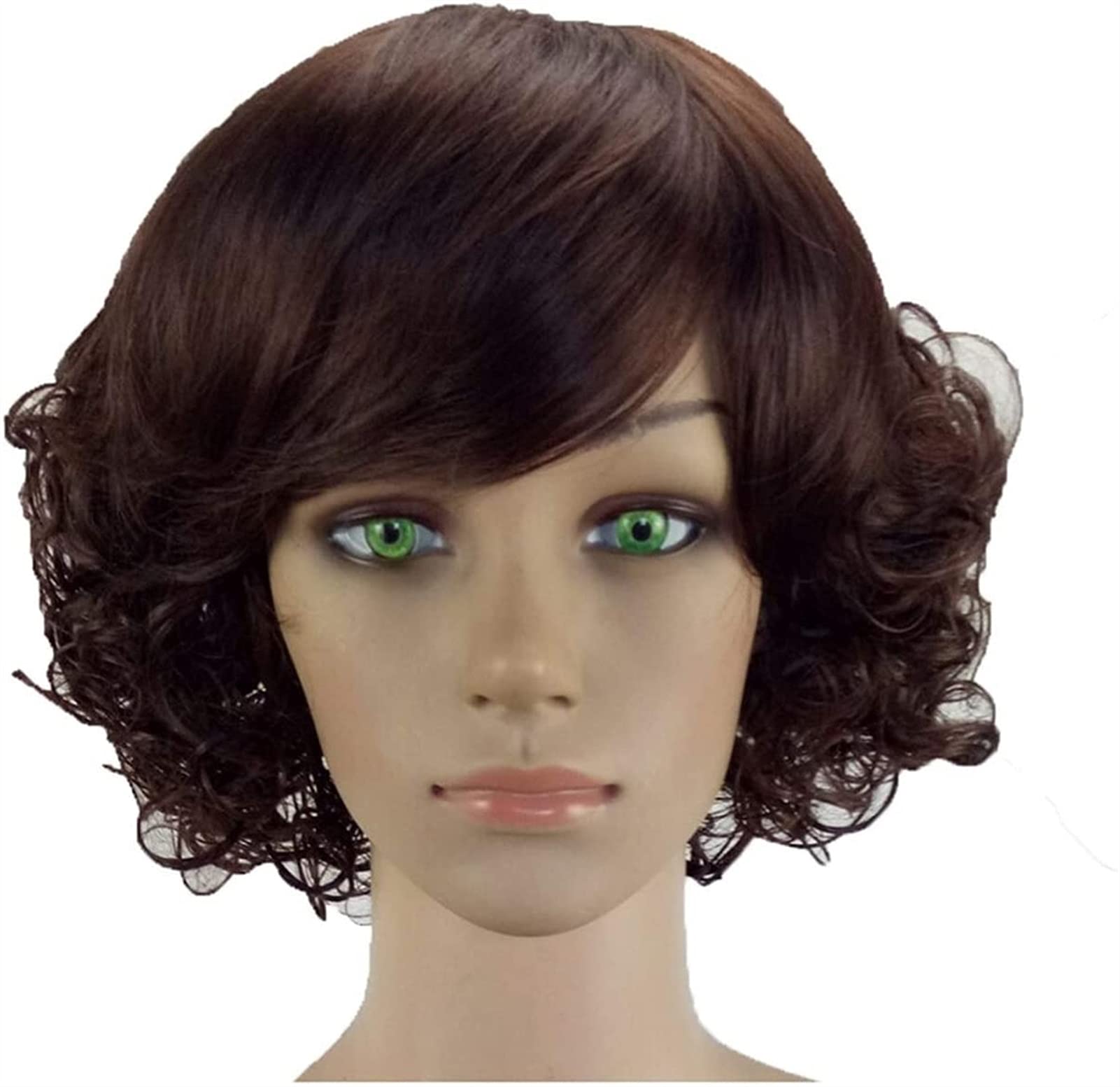 XZGDEN Short Curly Synthetic Wigs for Women - Heat Resistant Blonde Brown Black Gray Hair Wigs (14 Inches, Brown) | Perfect for Cosplay, Daily Wear & Costume Parties