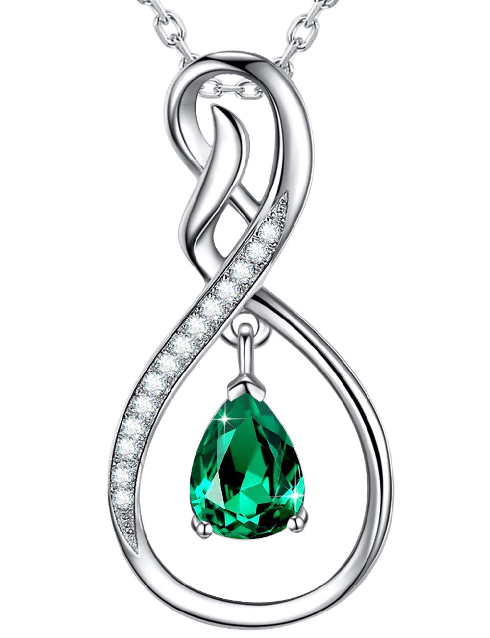 Forever Love Infinity Necklace for Women - April & May Birthstone Jewelry with Simulated Diamond & Emerald - 925 Sterling Silver Gift for Wife, Mom, Her - Perfect for Anniversaries, Valentine's Day & Special Occasions