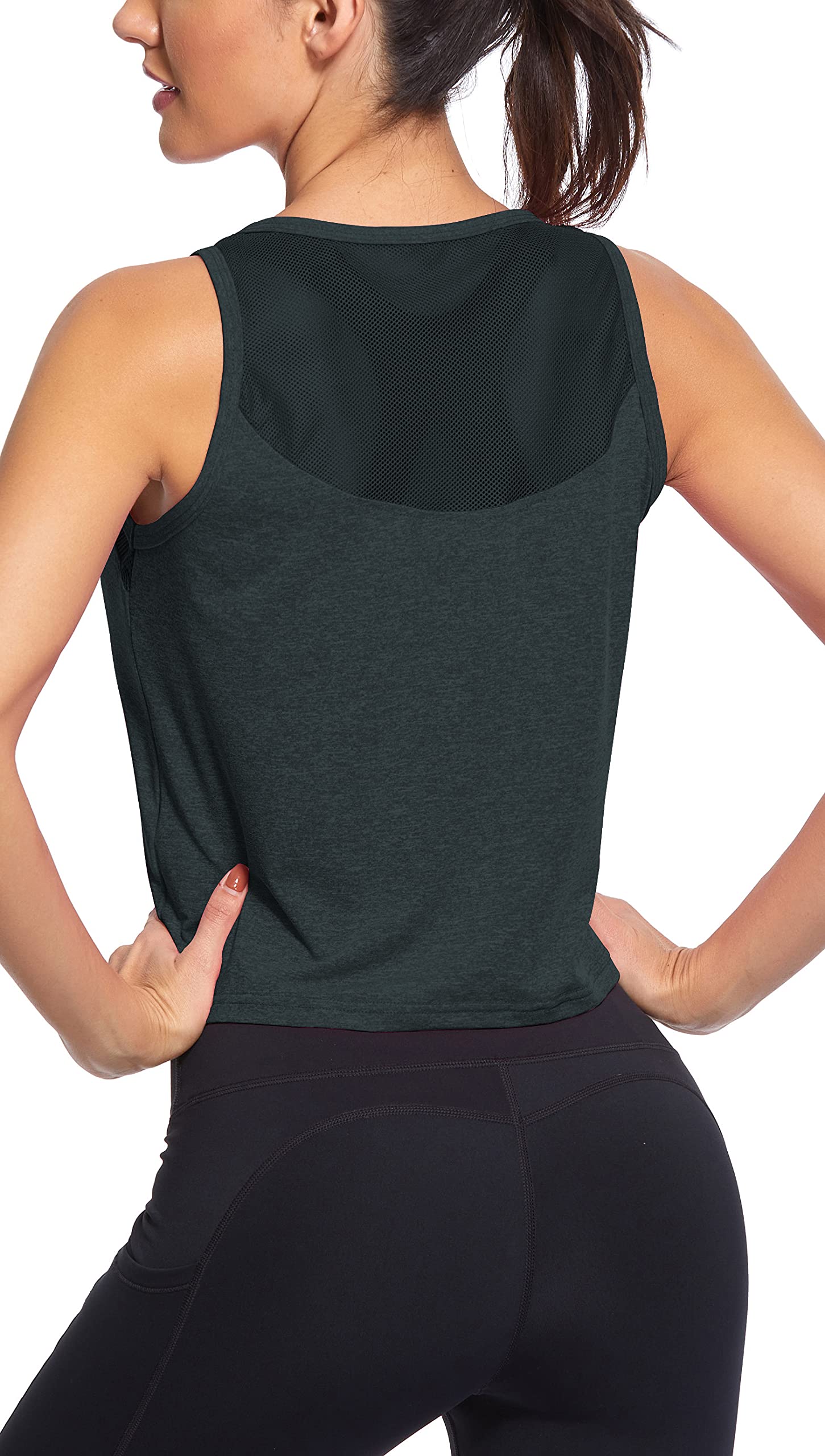 Women's Cropped Workout Tops with Mesh Back - Breathable Flowy Yoga Shirts & Running Tank Tops for Gym, Yoga, and Outdoor Activities
