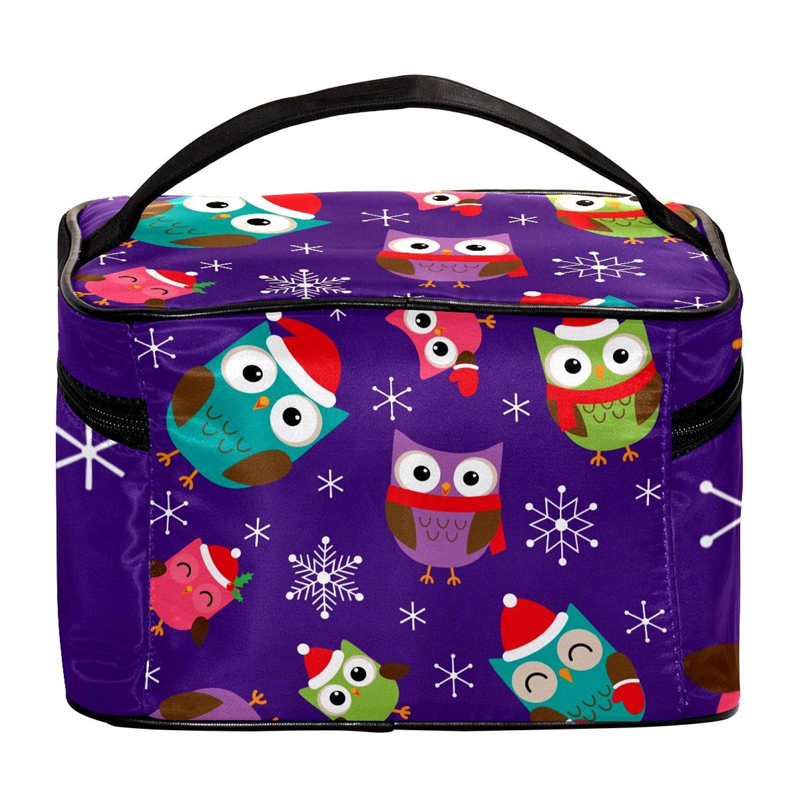 Christmas Owl Snowflake Pattern Travel Makeup Bag - Large Cosmetic Organizer with Zipper for Women & Girls | Perfect for Holiday Travel, Gift Giving & Toiletry Storage