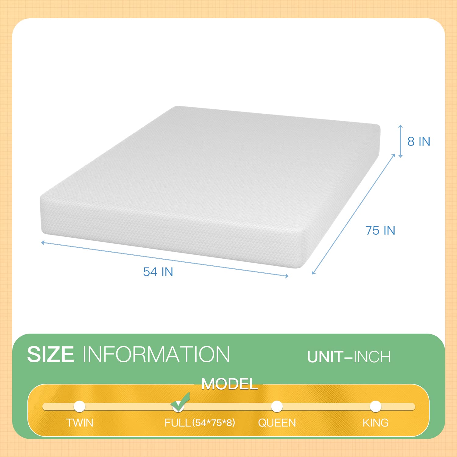 8 Inch Cooling Gel Memory Foam Mattress - Green Tea Infused, Fiberglass Free, CertiPUR-US Certified for Cooler Sleep & Pressure Relief - Full Size Mattress in a Box (White) - Perfect for Hot Sleepers, Back Pain Relief & Guest Bedrooms