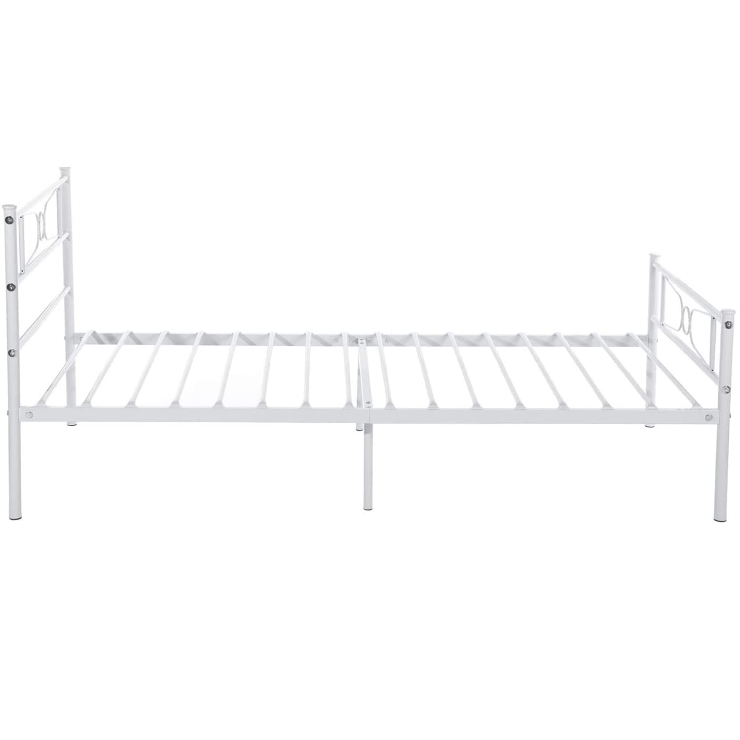 White Twin Bed Frame with Storage for Girls & Boys - Sturdy Metal Platform Bed with Headboard & Footboard, No Box Spring Needed - Perfect for Teenagers, Students & Small Bedrooms