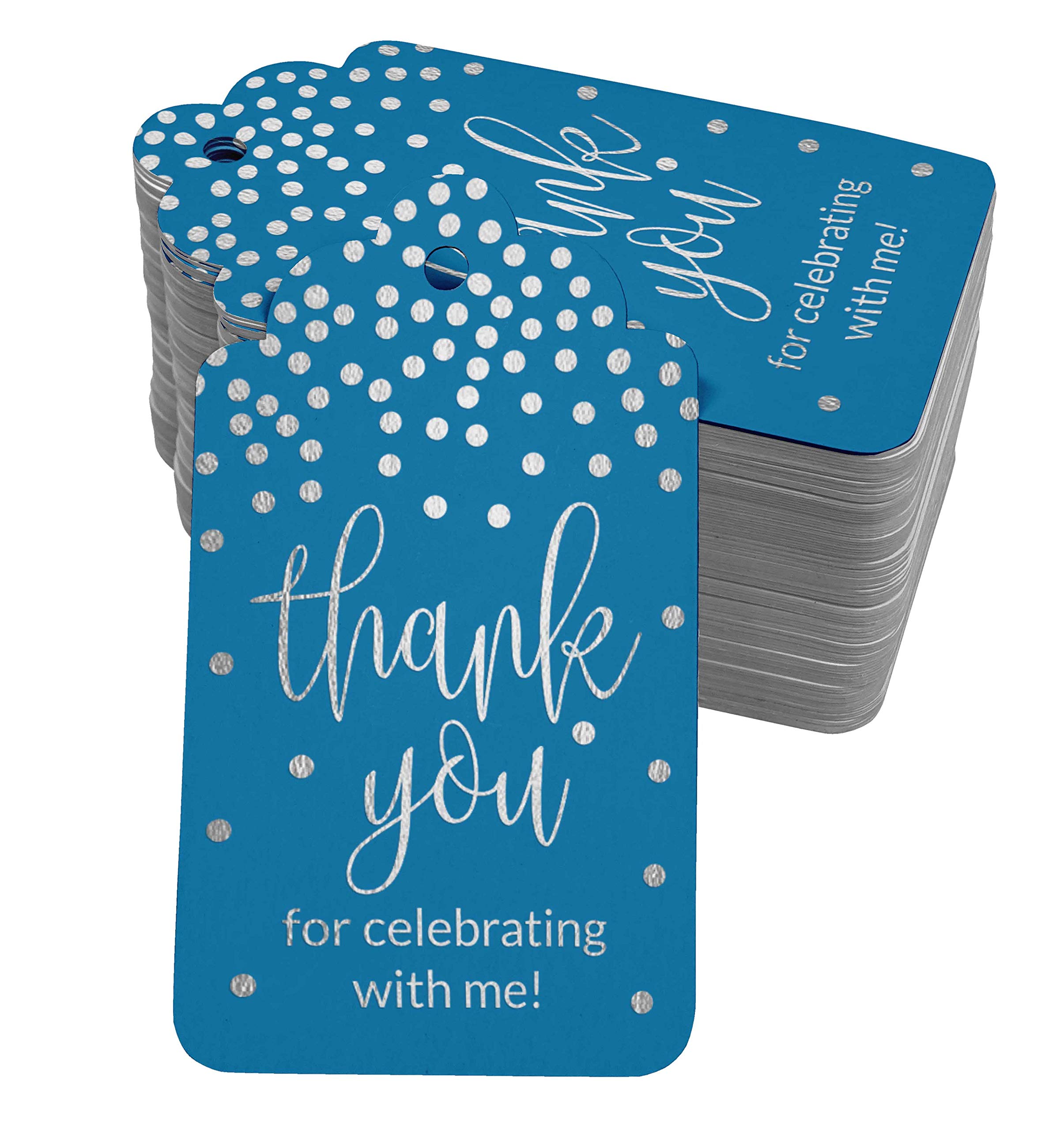 50 Pack Real Silver Foil Thank You Tags for Birthday Party Favors - Elegant Celebration Gift Tags for Wedding, Baby Shower & Special Events