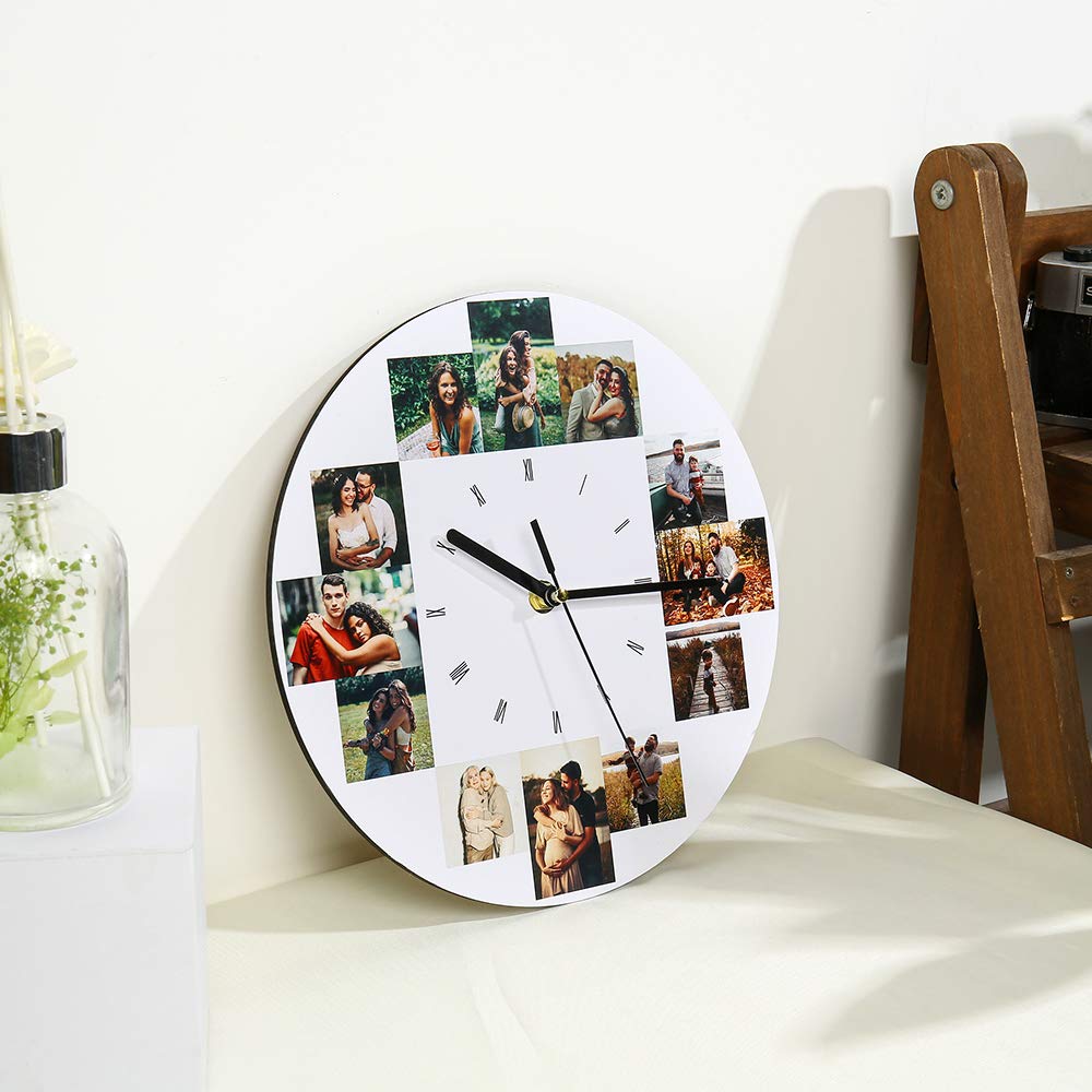 Kaululu 10-Inch Custom Photo Wall Clock - Personalized Round Wall Clock with 12 Photos for Family, Friends, Wife or Husband - Unique Home Decor for Living Room, Bedroom & Kitchen - Perfect Gift for Anniversary, Birthday & Housewarming