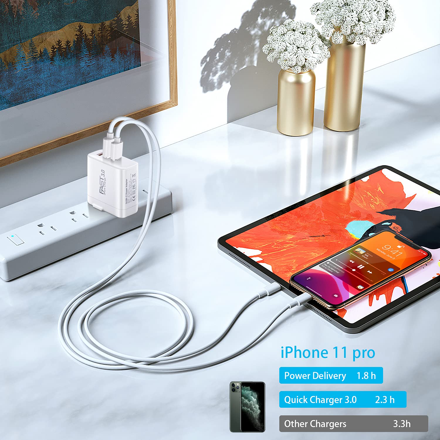 iSeekerKit 30W 3-Port USB C Fast Charger with PD 3.0 & 5V/2.4A, Foldable Wall Charger Block - 2 Pack, Compatible with iPhone 14/13/Pro Max, Samsung Galaxy, Pixel 7 - White | Perfect for Travel, Home & Office Charging
