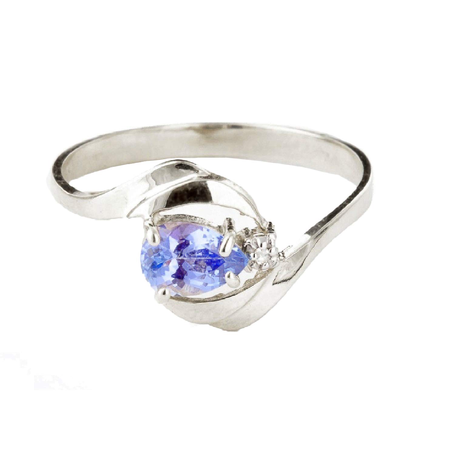 14K Solid White Gold Ring with Natural Diamond & Pear Tanzanite - Elegant Jewelry for Weddings, Anniversaries & Special Occasions