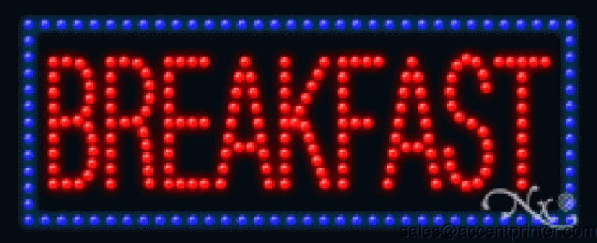 Breakfast Flashing & Animated LED Sign - Energy Efficient Cafe Diner Decor for Restaurants, Diners & Home Kitchens - Perfect for Morning Specials & Coffee Shop Advertising