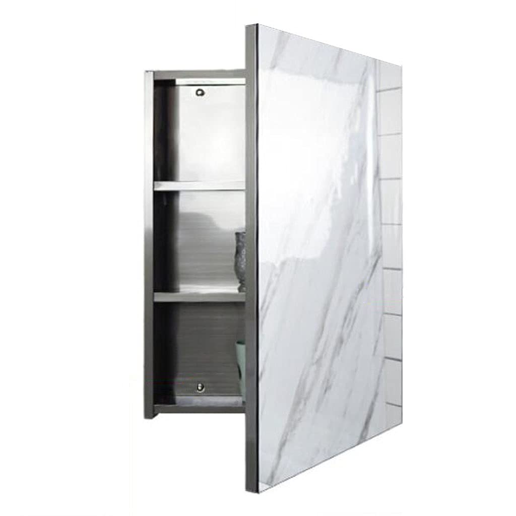 Brushed Mirror Bathroom Cabinet with Single Door Storage - HD Silver Mirror for Bathroom Vanity, Makeup & Organizing Essentials | Modern Bathroom Decor