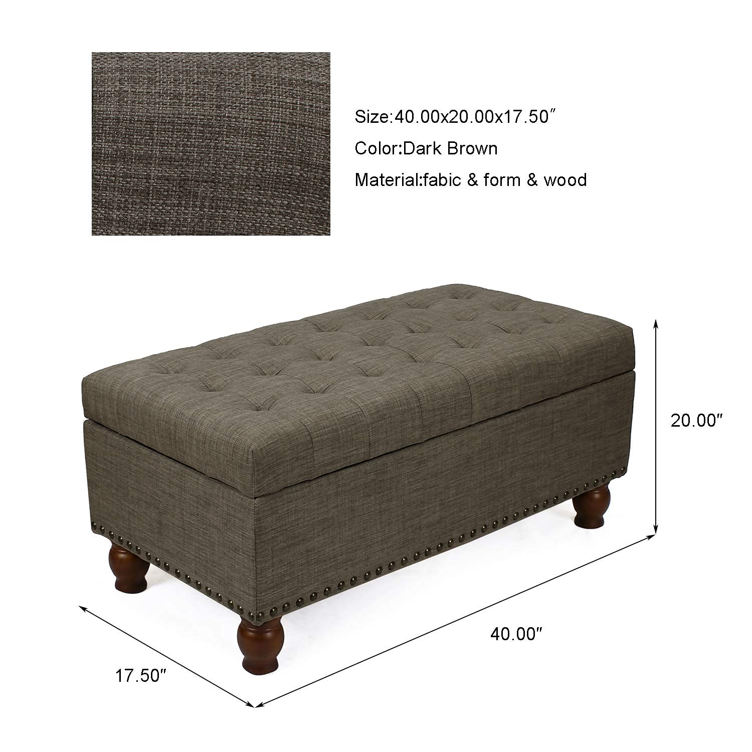 Joveco Fabric Storage Ottoman - Rectangular Tufted Bench with Lift Top, Multi-Functional Coffee Table & Footrest Stool for Living Room, Entryway, Bedroom - Sandstone Brown | Perfect for Extra Seating, Hidden Storage & Home Decor