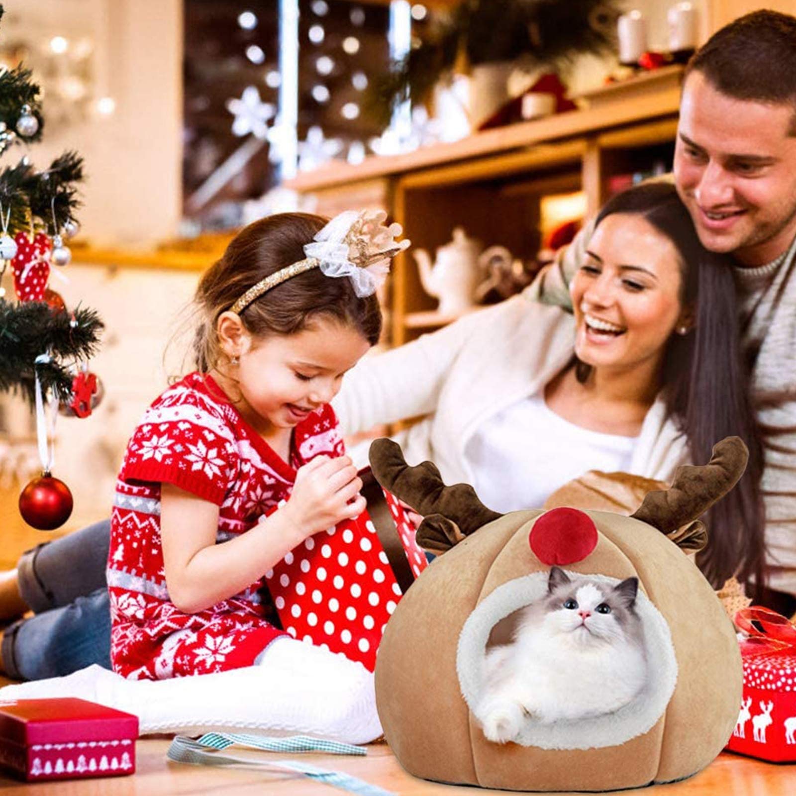 Luxury Soft Plush Cat Cave Bed for Small Dogs & Cats - Warm Cozy Pet Tent House for Puppies & Kittens | Indoor Pet Sleeping Bag for Winter, Christmas Gift for Pets