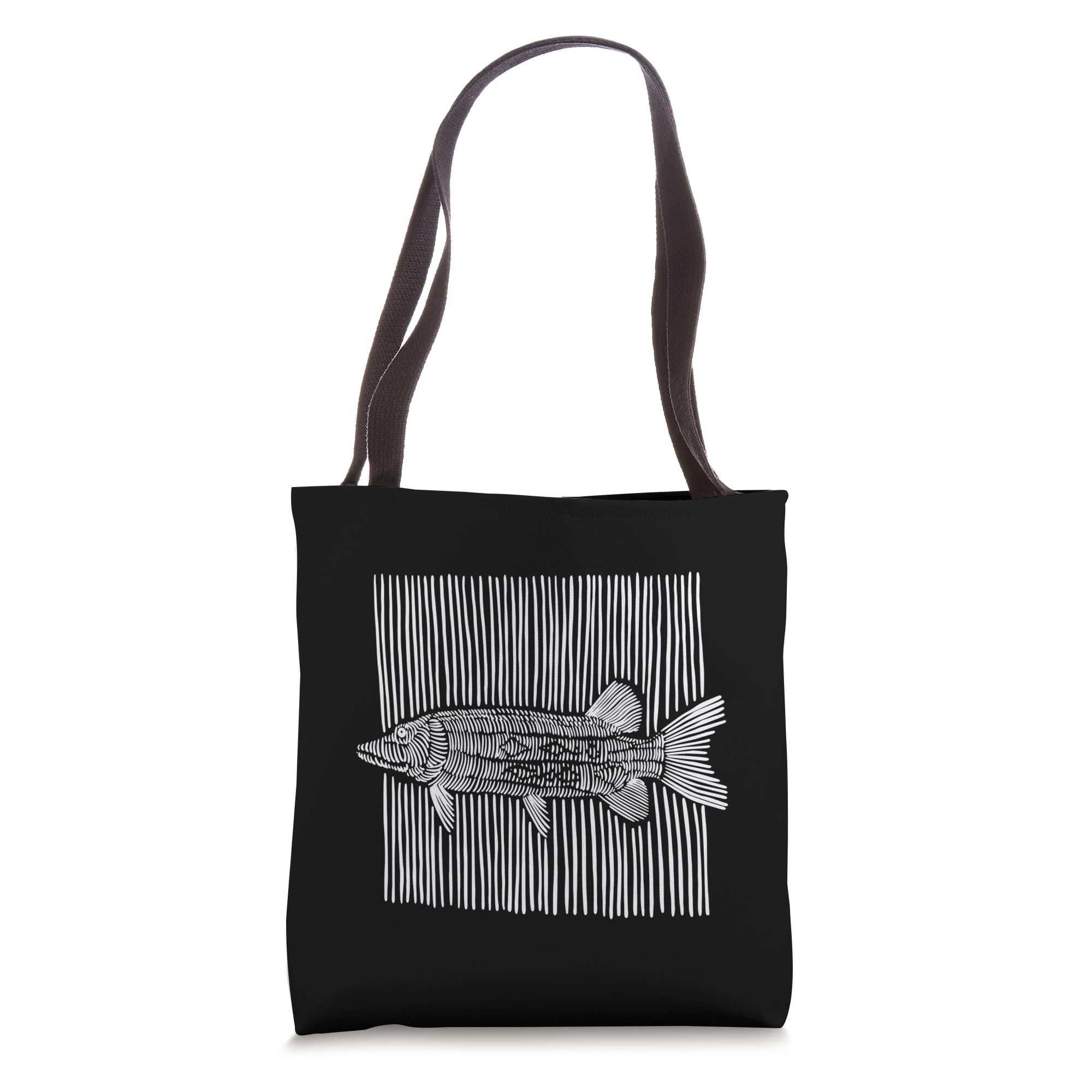 Eco-Friendly Fish Chalk Lines Tote Bag - Natural Fish Pattern Reusable Shopping Bag for Beach, Grocery & Farmers Market