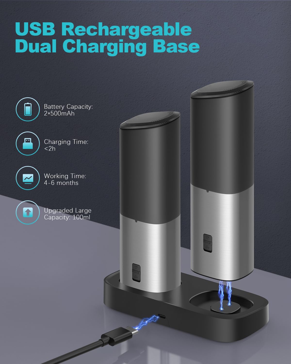 Ultrean USB Rechargeable Gravity Electric Salt and Pepper Grinder Set - Adjustable Coarseness, One-Hand Operation, Stainless Steel - Perfect for Kitchen, Dining Table & Outdoor BBQ