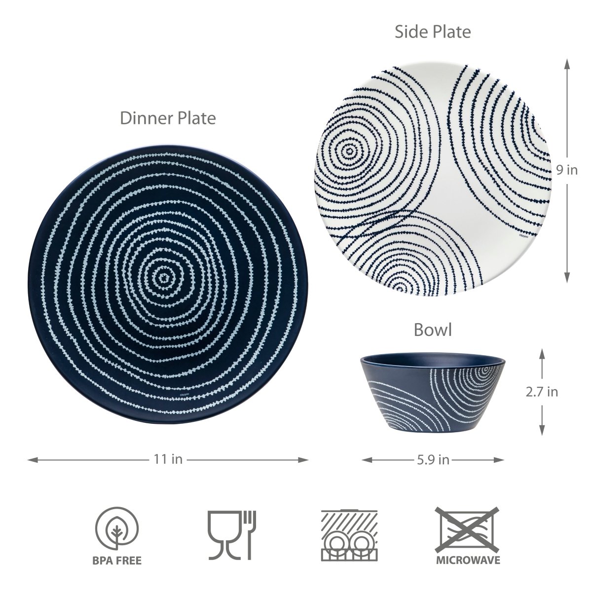 12-Piece Planet Melamine Dinnerware Set - French Navy Blue Plates & Bowls for Outdoor Picnics, Camping, and Durable Everyday Use