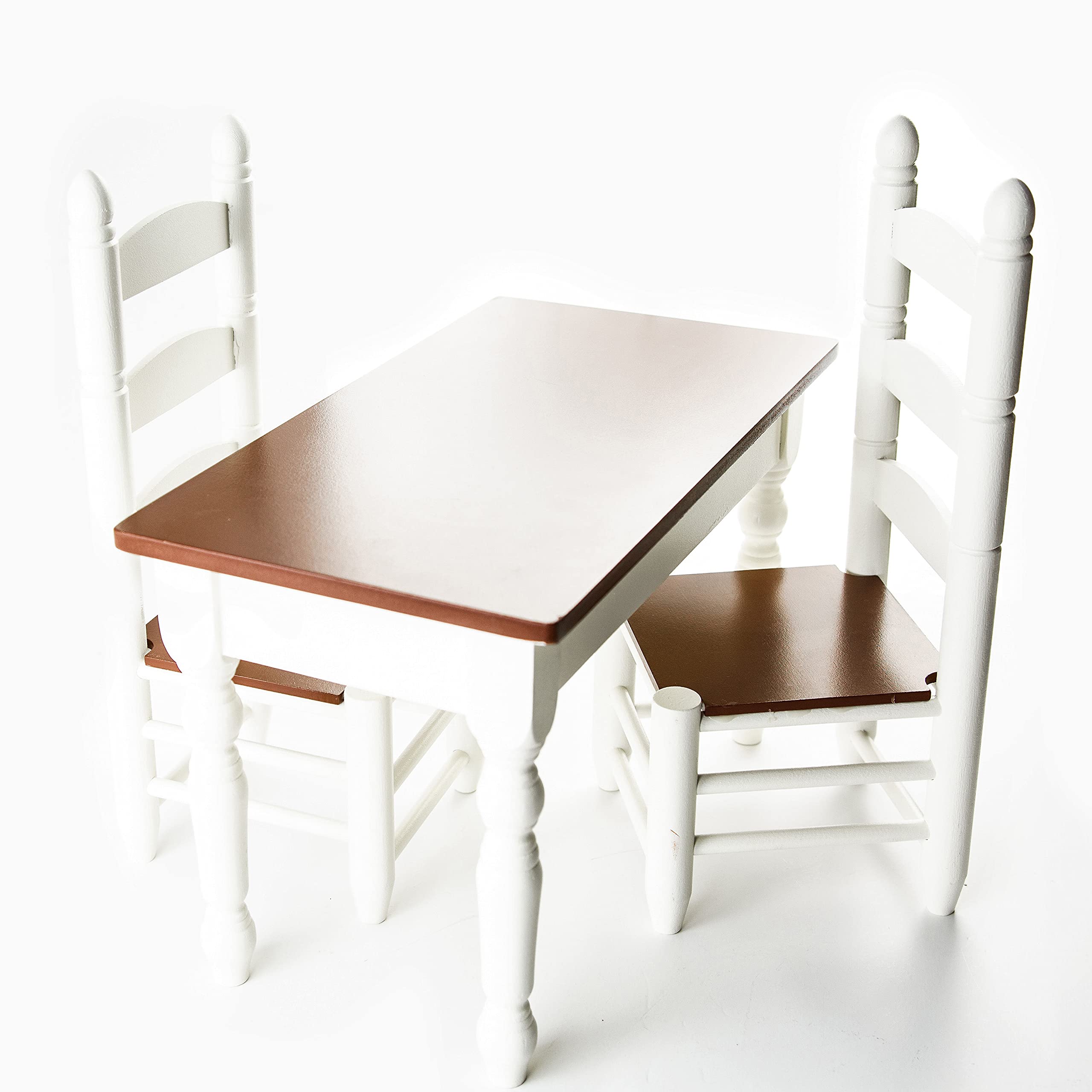 18 Inch Doll Wooden Kitchen Table & 2 Chairs - Farmhouse Style Fully Assembled Furniture Set for American Girl & 18