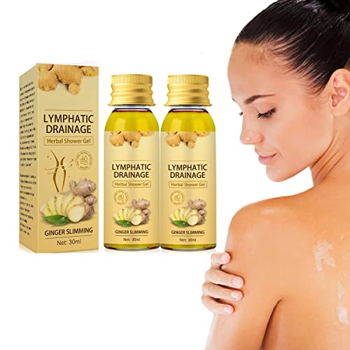 Ginger Lymphatic Drainage Shower Gel - Natural Organic Moisturizing Body Wash for Skin Rejuvenation & Detox, Refreshing Plant-Based Formula (2 x 30ml) - Perfect for Post-Workout Recovery & Spa-Like Relaxation at Home