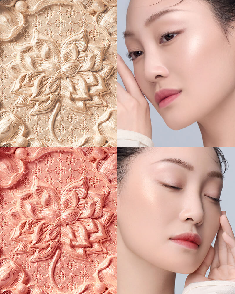 Twin Lotus Relief Luminous Glow Highlighter - Natural Face Illuminator for Cheekbones & Brow Bone - Perfect for Daytime Glow & Nighttime Makeup Looks