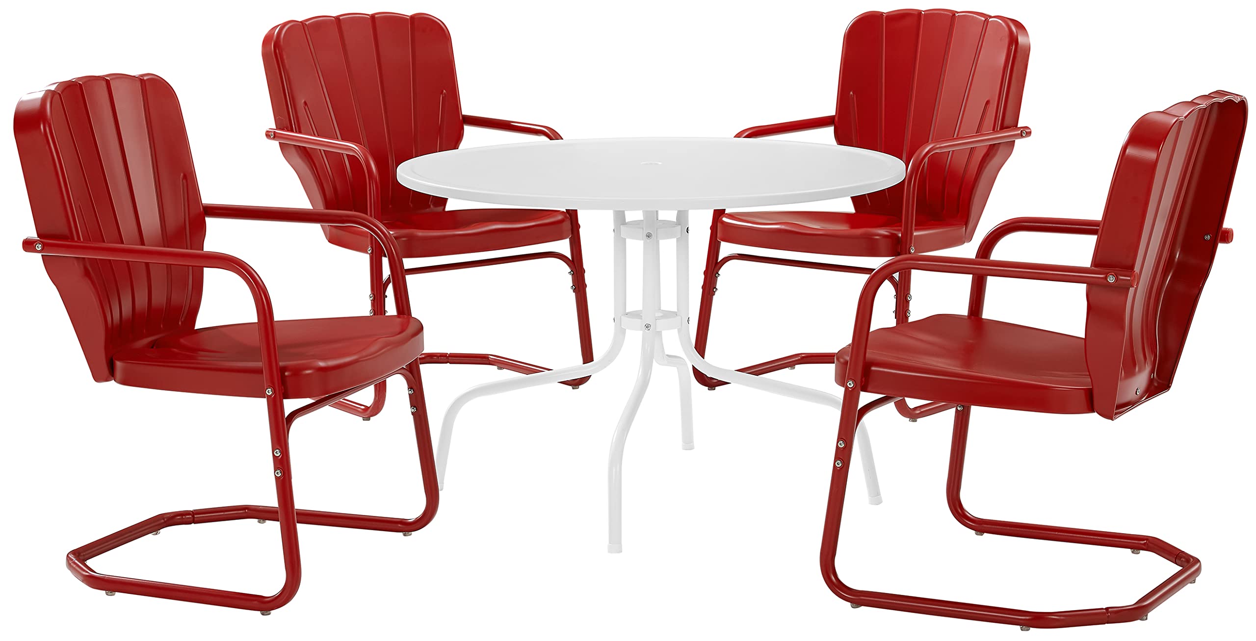 **Crosley Ridgeland 5-Piece Outdoor Dining Set for 4 - Retro Metal Round Patio Table & Chairs with Bright Red Glossy Finish - Perfect for Backyard, Garden, and Poolside Gatherings**