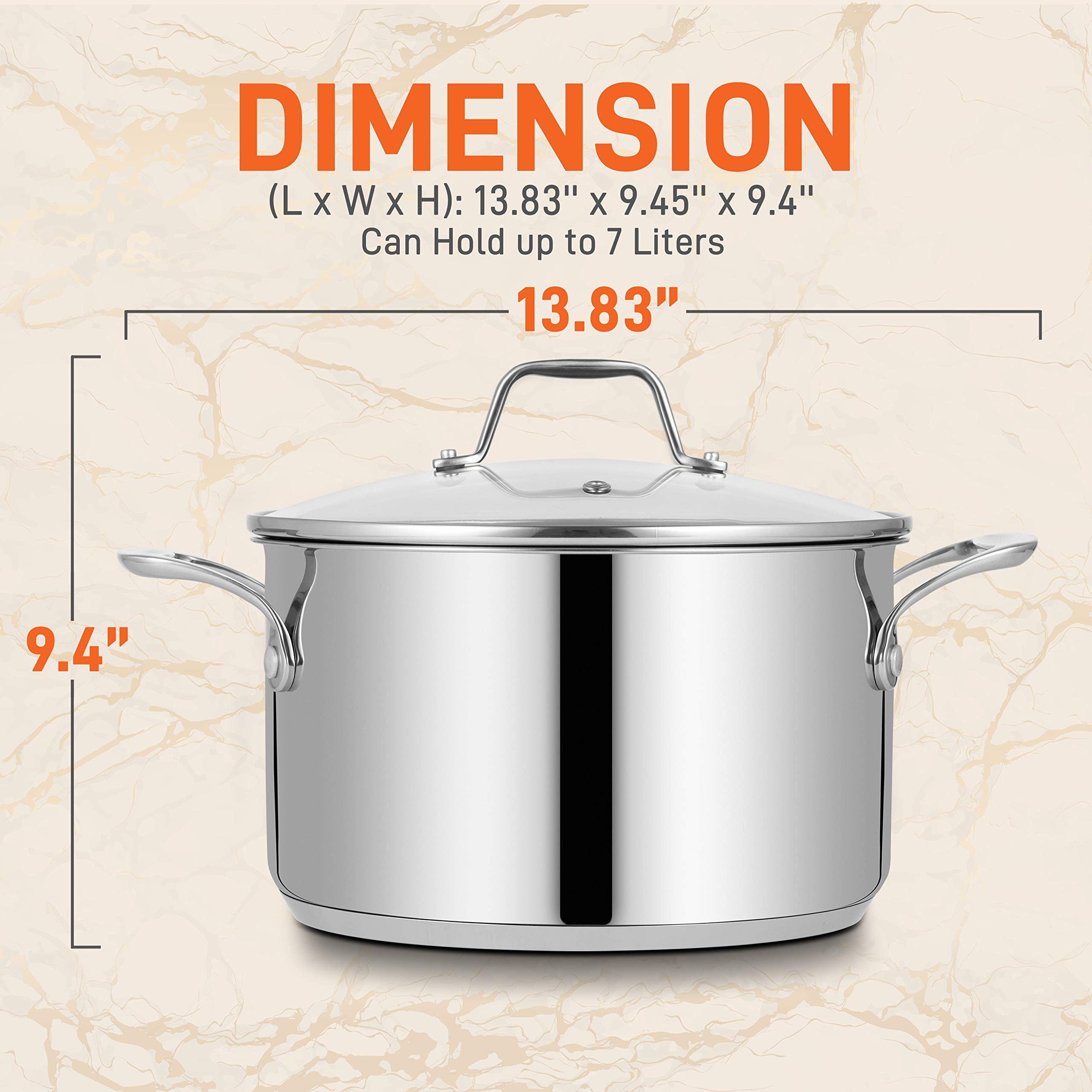 NutriChef 8-Quart Stainless Steel Stock Pot with Glass Lid - 18/8 Food Grade Induction Ready Cooking Pot for Soups, Stews, Pasta & Boiling - Heavy Duty Restaurant Quality Cookware for Home & Commercial Kitchens