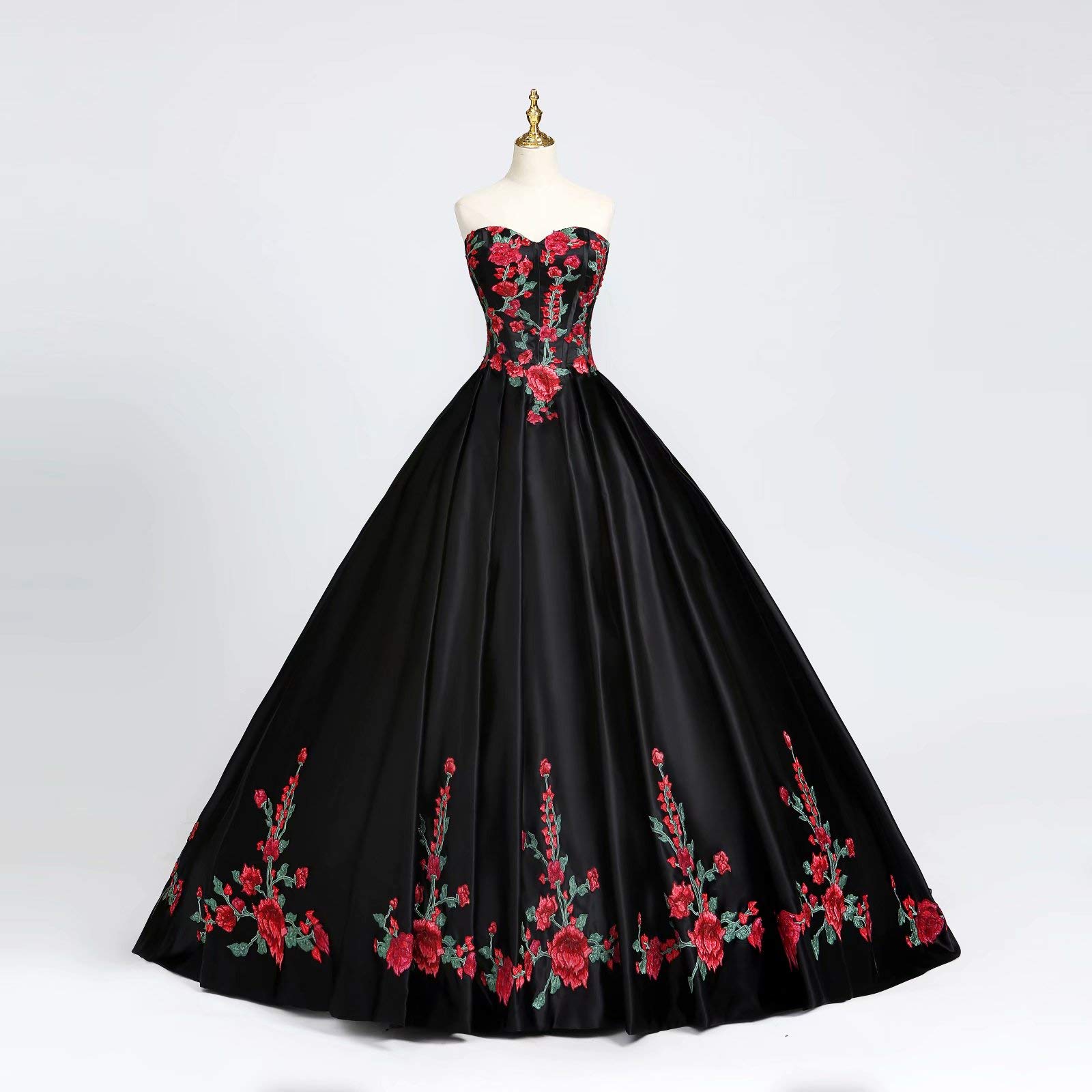 Elegant Red & Green Embroidered Beaded Quinceañera Dress | Modern Prom & Graduation Gown 2021 | Perfect for Sweet 15, Quinceañera Celebrations & Formal Events