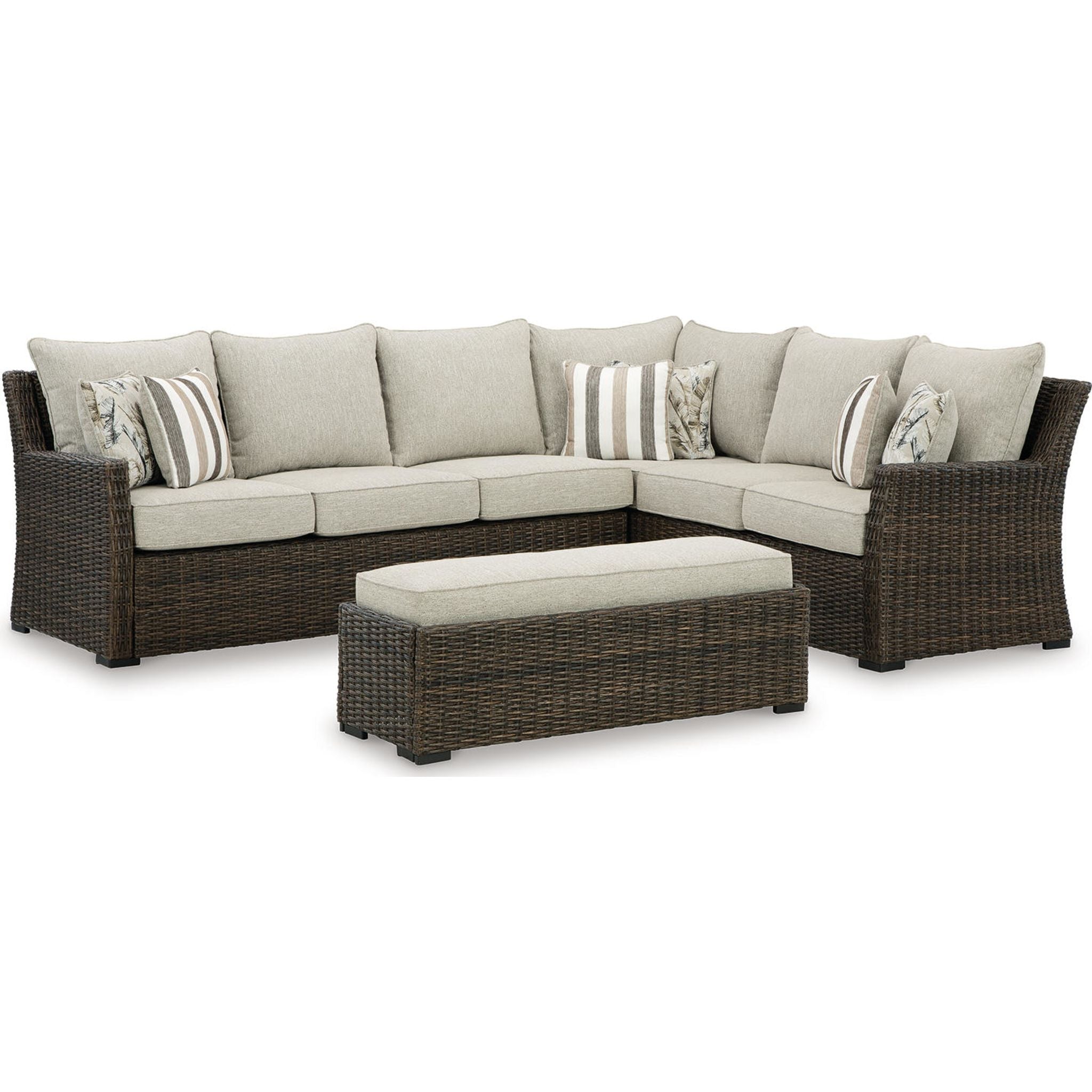 Brook Ranch 2-Piece Outdoor Sectional Sofa Set with Bench - Patio Furniture for Backyard, Garden & Poolside Relaxation