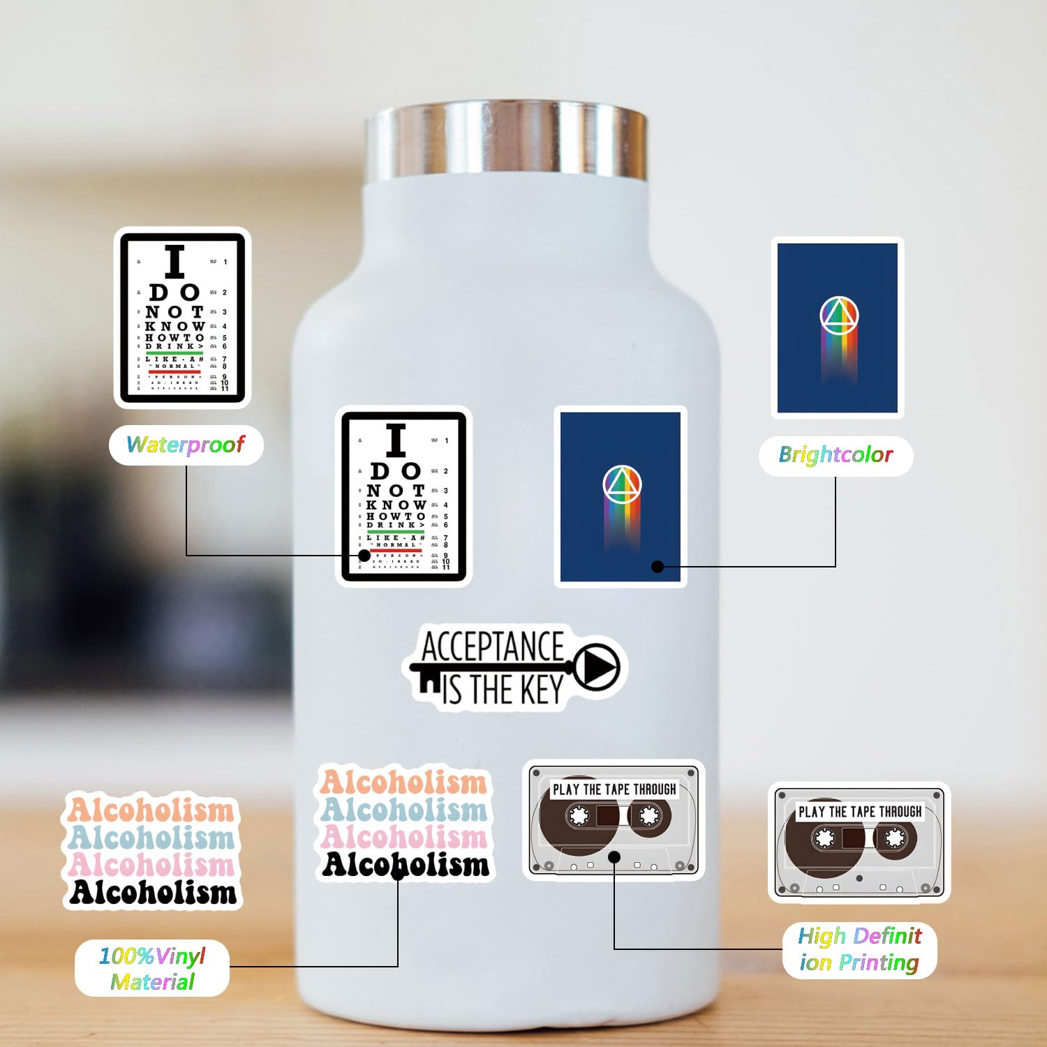 62Pcs Alcoholics Anonymous AA Stickers Pack - Aesthetic Vinyl Waterproof Decals for Water Bottles, Laptops, Phones, Skateboards | Perfect for Scrapbooking, Bumper Decor & Party Supplies | Great Gift for Teens & Adults | Motivational Recovery Stickers for AA Members & Supporters