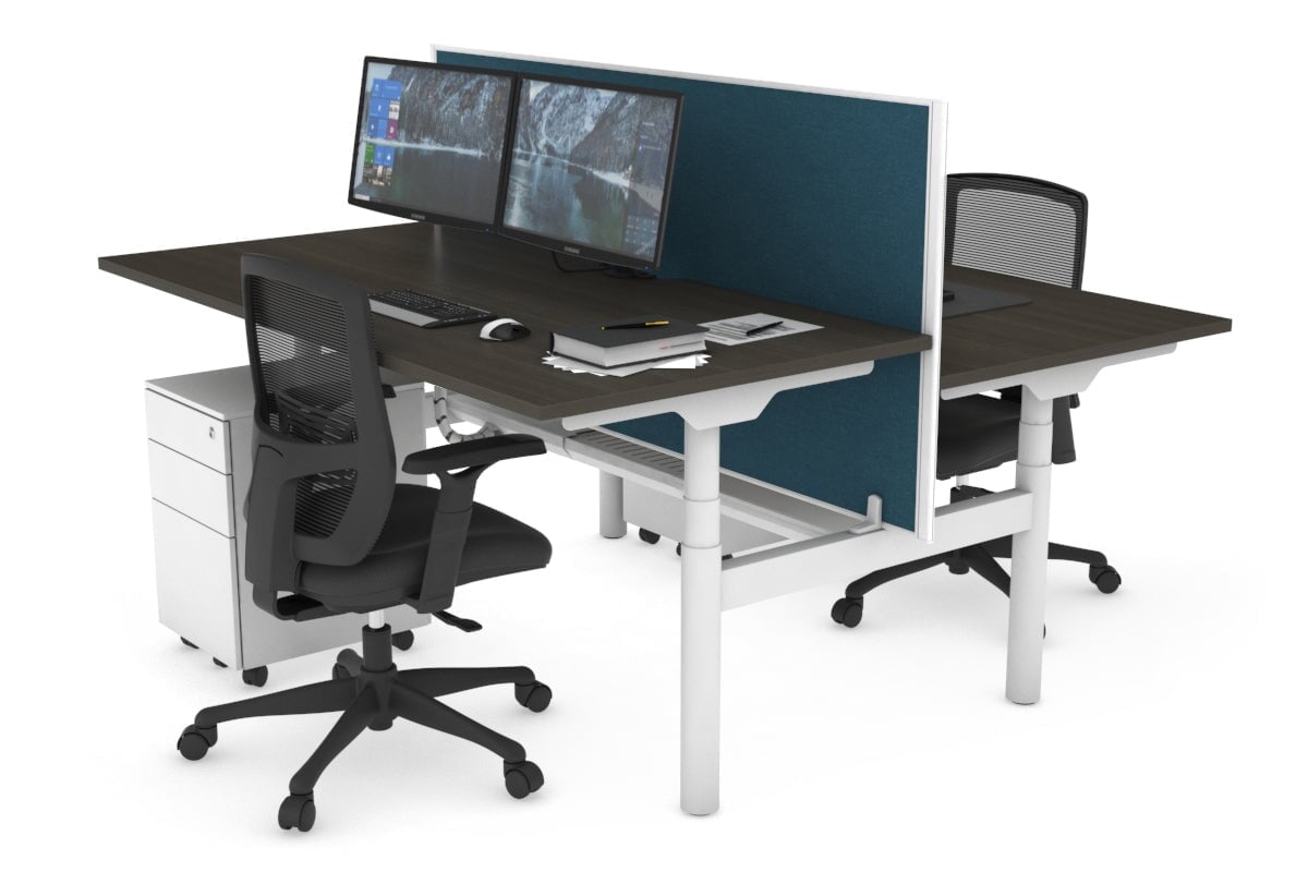 Flexi Premium Height Adjustable 2-Person H Bench Workstation - White Frame [1400L x 800W with Cable Management] - Ideal for Office, Home Workspace & Collaborative Environments