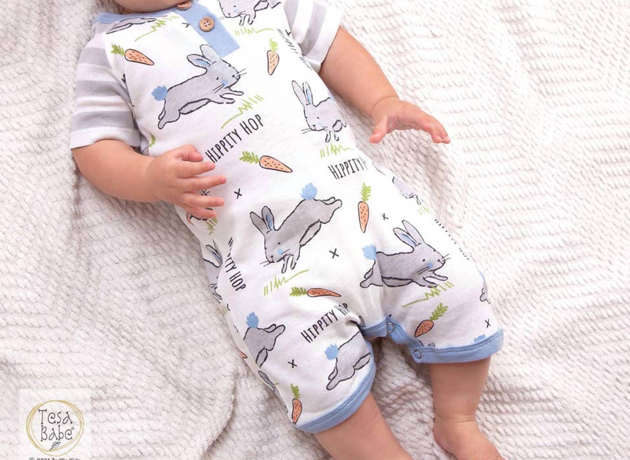 Easter Parade Henley Shortie Romper for Baby Boys - Blue & Ivory Cotton Outfit | Perfect for Spring Photos, Family Gatherings & Holiday Celebrations