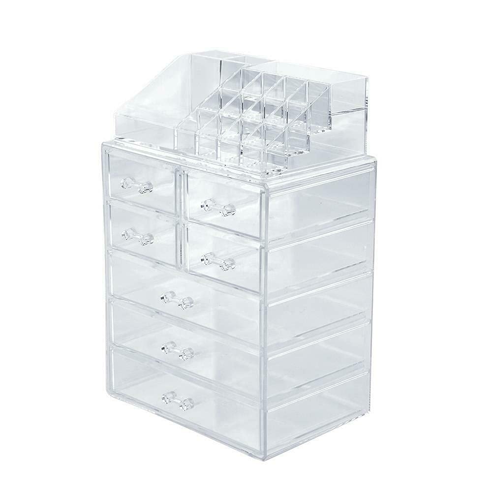 2-Piece Acrylic Makeup Organizer with 7 Drawers - Cosmetic Storage Cabinet, Bathroom & Jewelry Organizer - Perfect for Vanity, Dresser, and Countertop Organization