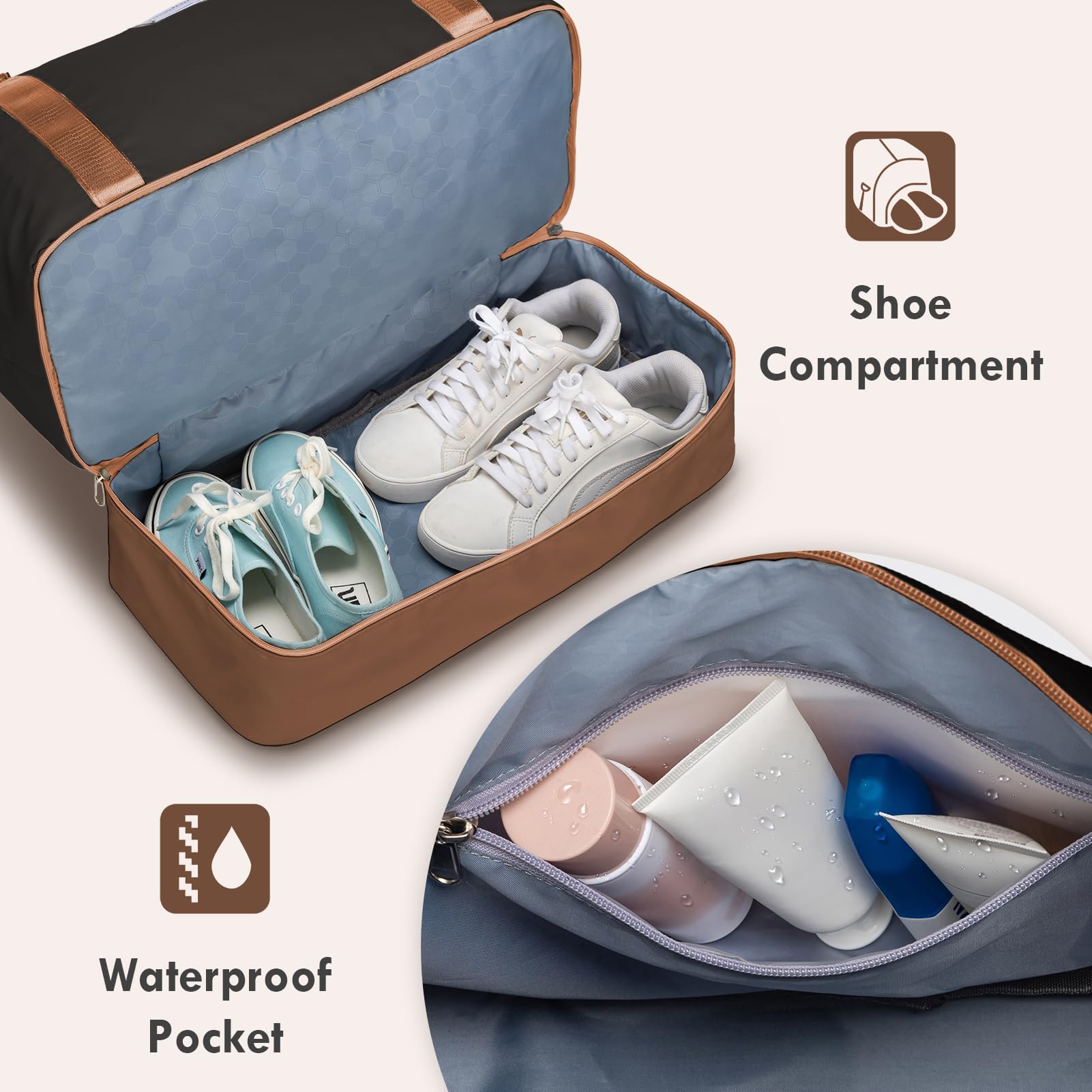 WOOMADA Women's Weekender Overnight Bag - Carry On Shoulder Travel Duffel with Shoes Compartment & Toiletry Bag - Perfect for Gym, Weekend Getaways & Business Trips