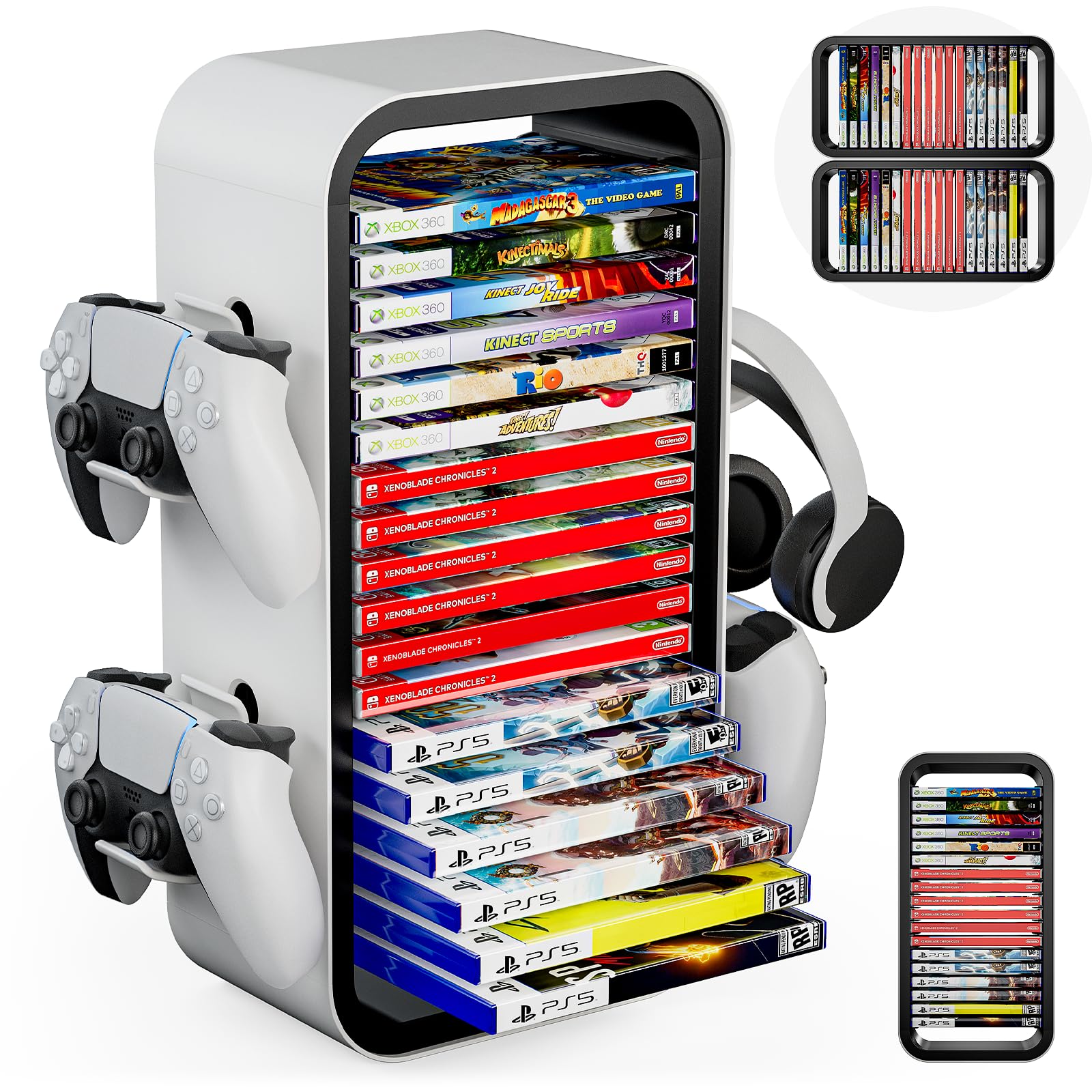 Allnice Universal Game Rack - Holds 19 Games & 4 Controllers, Organizer for PS5/PS4/Xbox One/360/Series X/S/Nintendo Switch - Perfect for Gaming Room & Media Center Storage