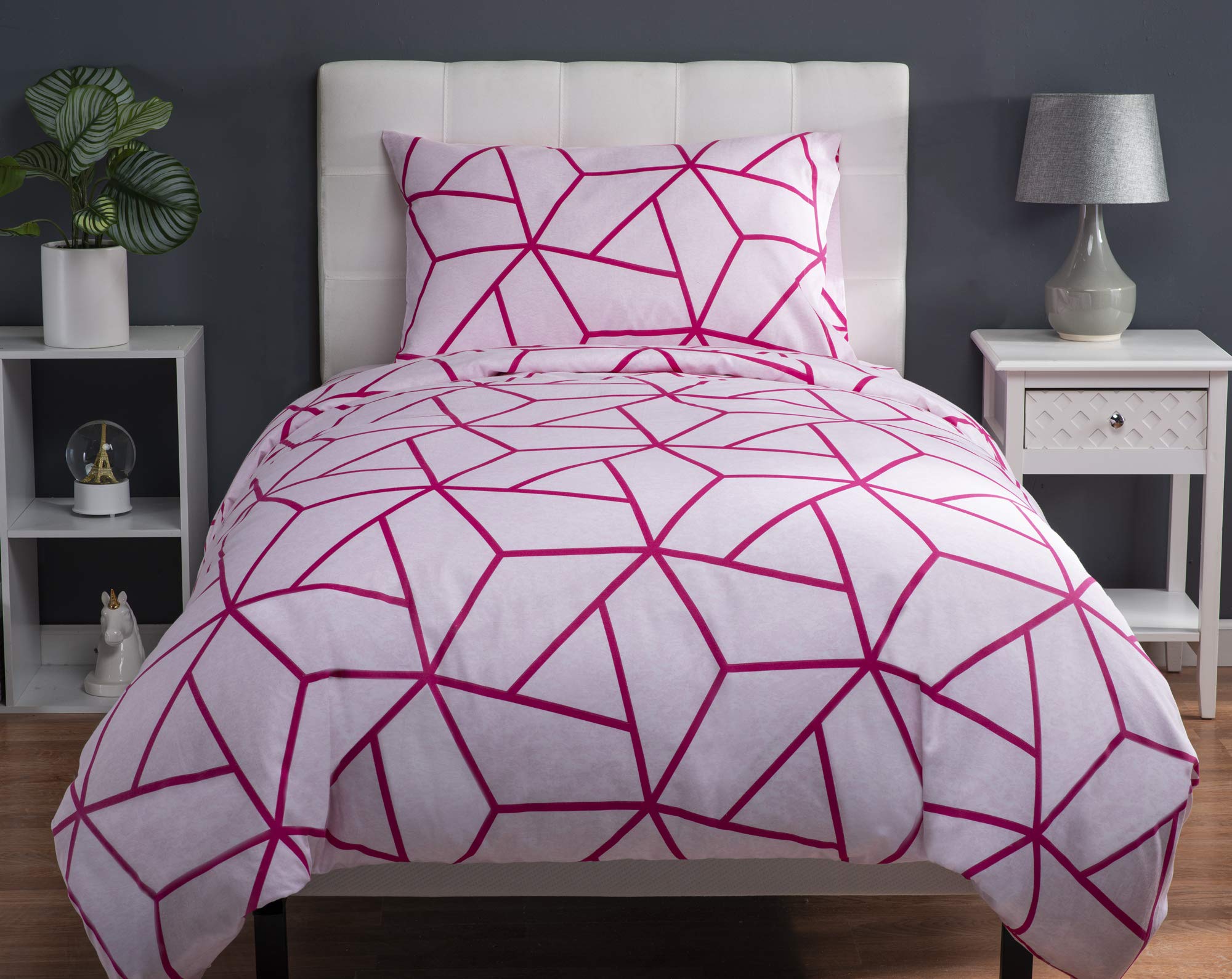 XLNT Twin Size 6-Piece Bedding Set - Soft Cotton Blend Duvet Cover, Bed Sheet & Pillowcases | Machine Washable Trellis Violet Red Design | Perfect for Kids' Rooms, Guest Beds & Dorm Essentials