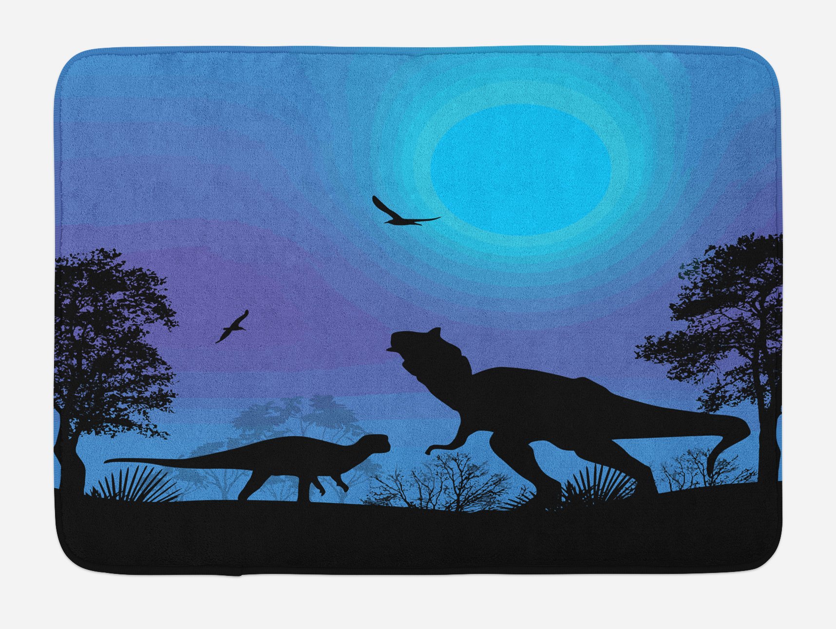 Dinosaur Bath Mat - Non-Slip Plush Bathroom Rug with Prehistoric Landscape Design, 30.2 x 20 Inches, Black Blue Lilac - Perfect for Kids' Bathroom Decor & Themed Dinosaur Nursery