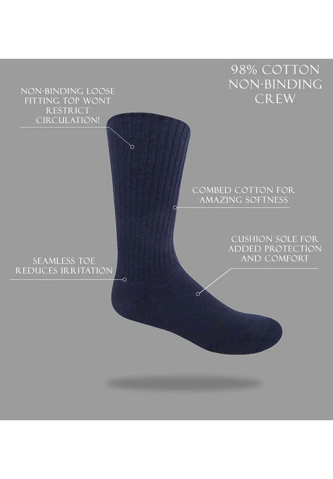 J.B. Field's 98% Cotton Diabetic Socks for Men & Women - Ultra Soft Cushioned Comfort for Circulation & Swelling Relief - Perfect for Diabetes, Travel & Everyday Wear