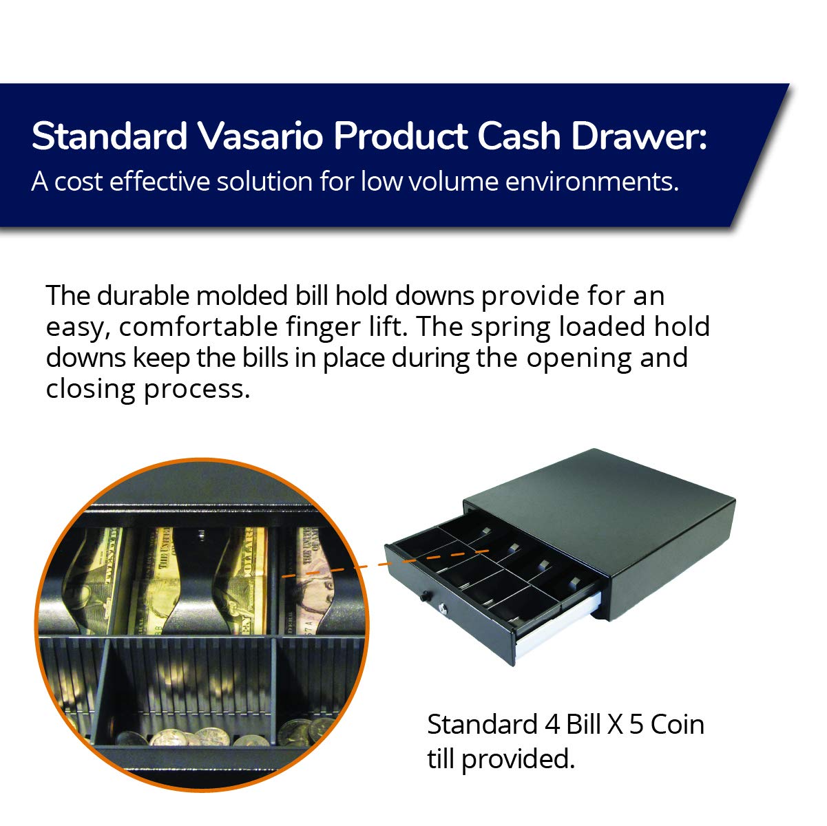 APG VP101-BL1416 Manual Black 14 x 16 Vasario Series Cash Drawer - Perfect for Retail Stores, Restaurants & Small Businesses