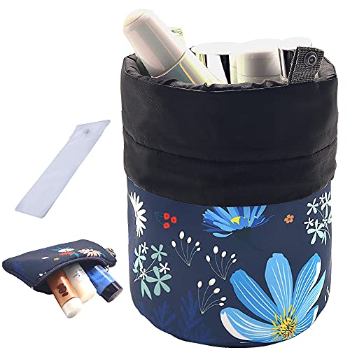 UYRIE Large Travel Makeup Bag for Women & Men - Portable Hanging Cosmetic Organizer with Drawstring, Lightweight Multifunctional Barrel Shaped Toiletry Storage Pouch - Perfect for Vacation, Gym, Camping & Business Trips