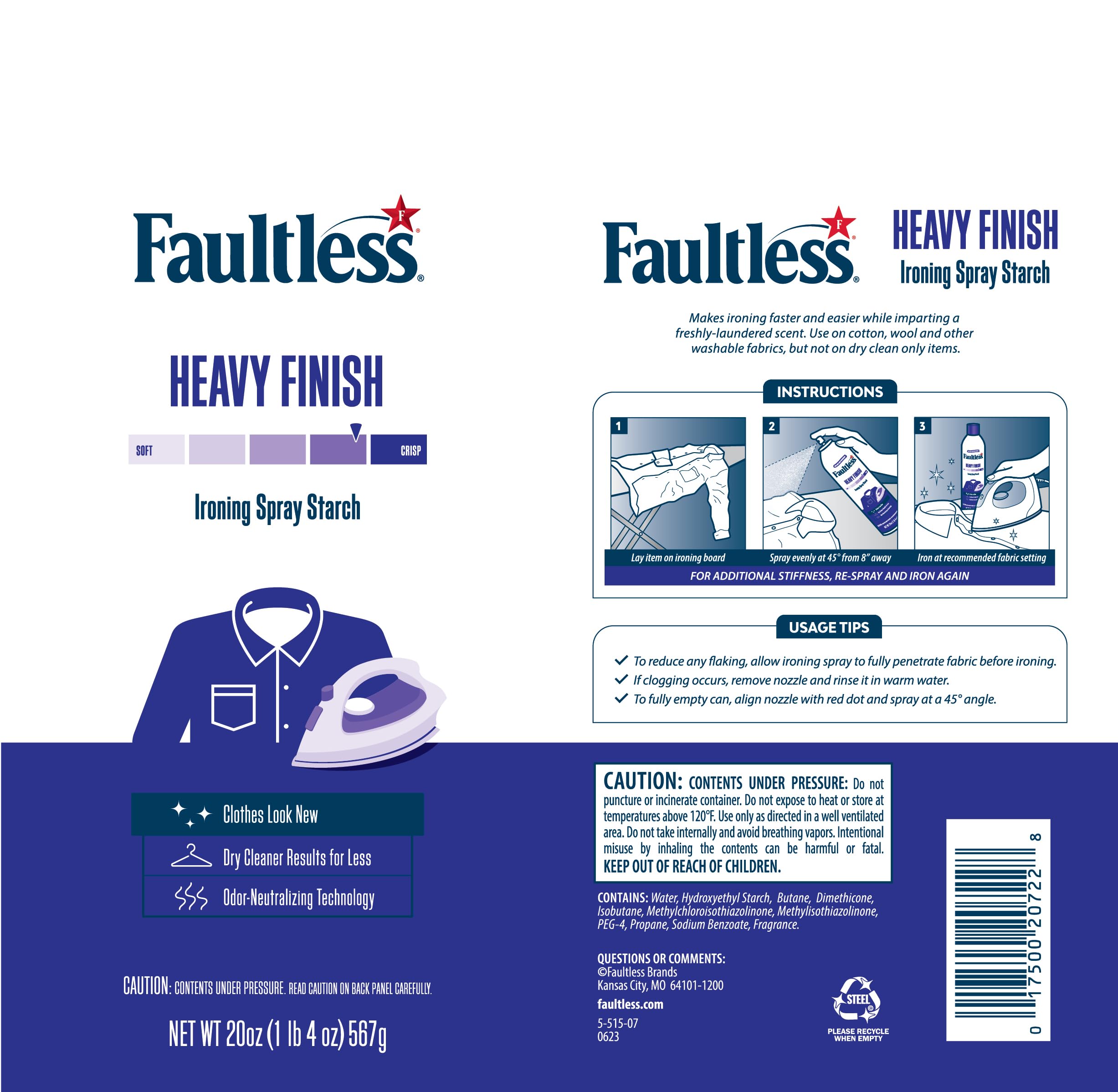 Faultless Heavy Spray Starch 20 oz (Pack of 2) - Professional Laundry Starch for Smooth Ironing, Even Spray & No Residue - Perfect for Crisp Shirts, Dresses & Table Linens