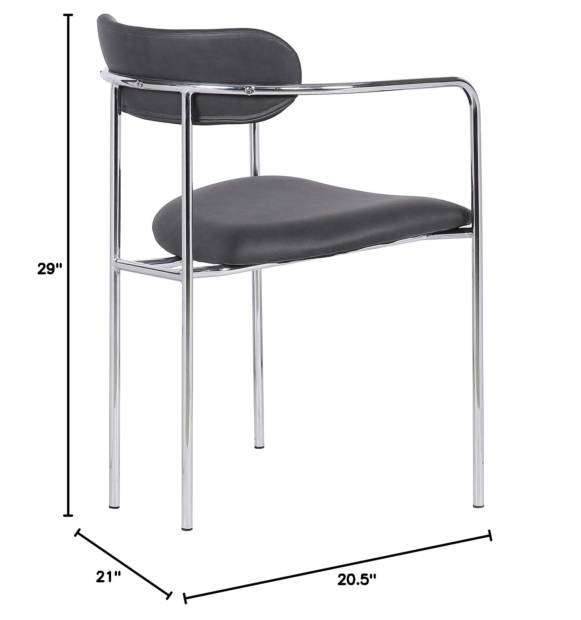 Armen Living Gwen Contemporary Faux Leather Dining Chairs - Set of 2, 29 Inch Height, Grey - Perfect for Kitchen, Dining Room, and Home Office Seating