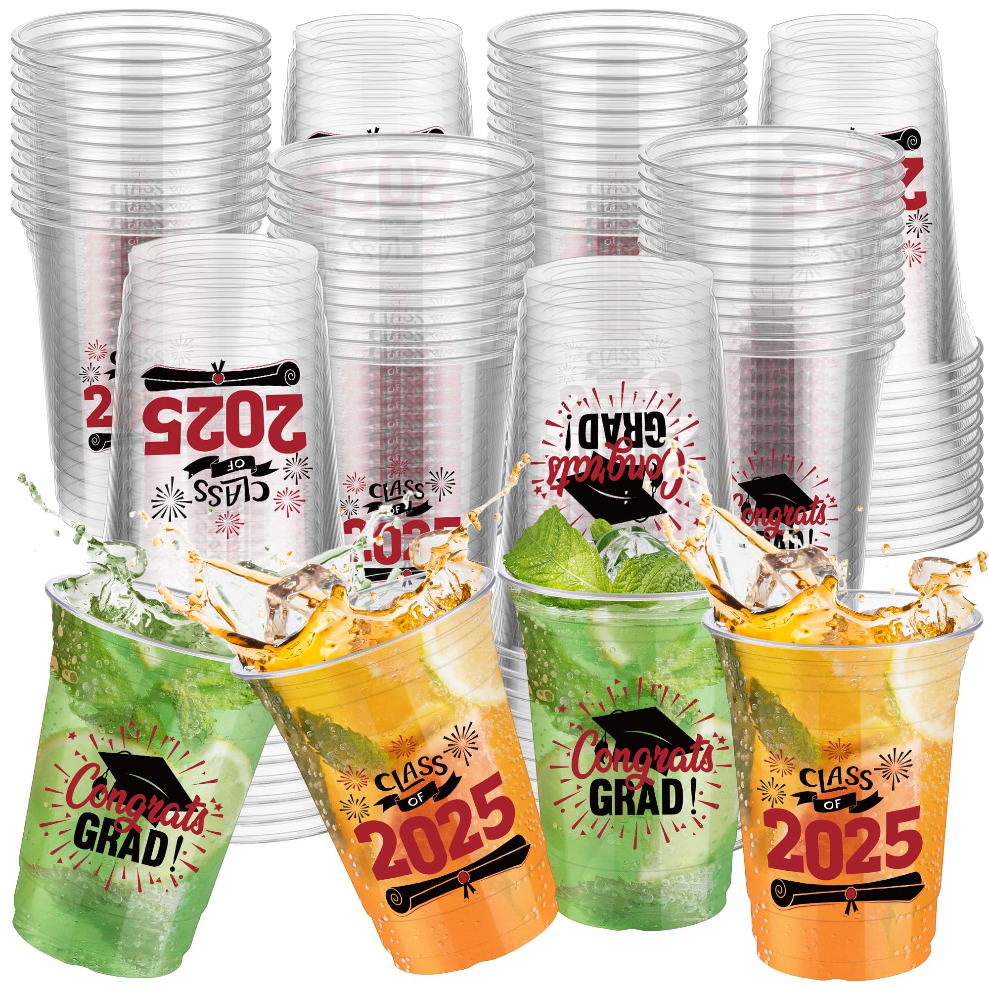 120 Pack 16oz Disposable Graduation Plastic Cups - Bulk Red Party Cups for Graduation Ceremony, Commencement, School Celebrations & Party Favors - Perfect for Graduation Decorations, College Parties & School Events