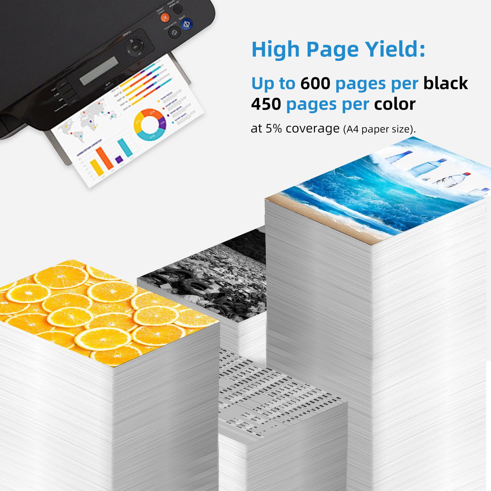 High-Quality Remanufactured HP 62XL Ink Cartridge Replacement - Compatible with HP 5540, 5542, 5545, 5640, 5642, 5660, 5664, 5665, 7640, 7645, 8000, 200, 250, 5740, 5742, 5743, 5745, 8040, 8045 Printers - Perfect for Home, Office & School Printing Needs