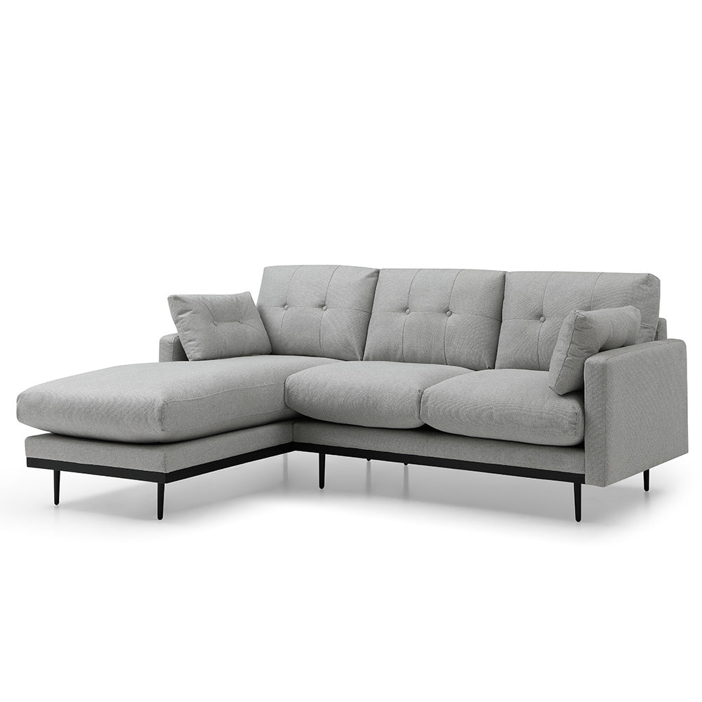 HAVANA 3-Seater Sofa with Left Chaise in Light Grey & Black - Modern Living Room Furniture for Small Spaces & Apartments